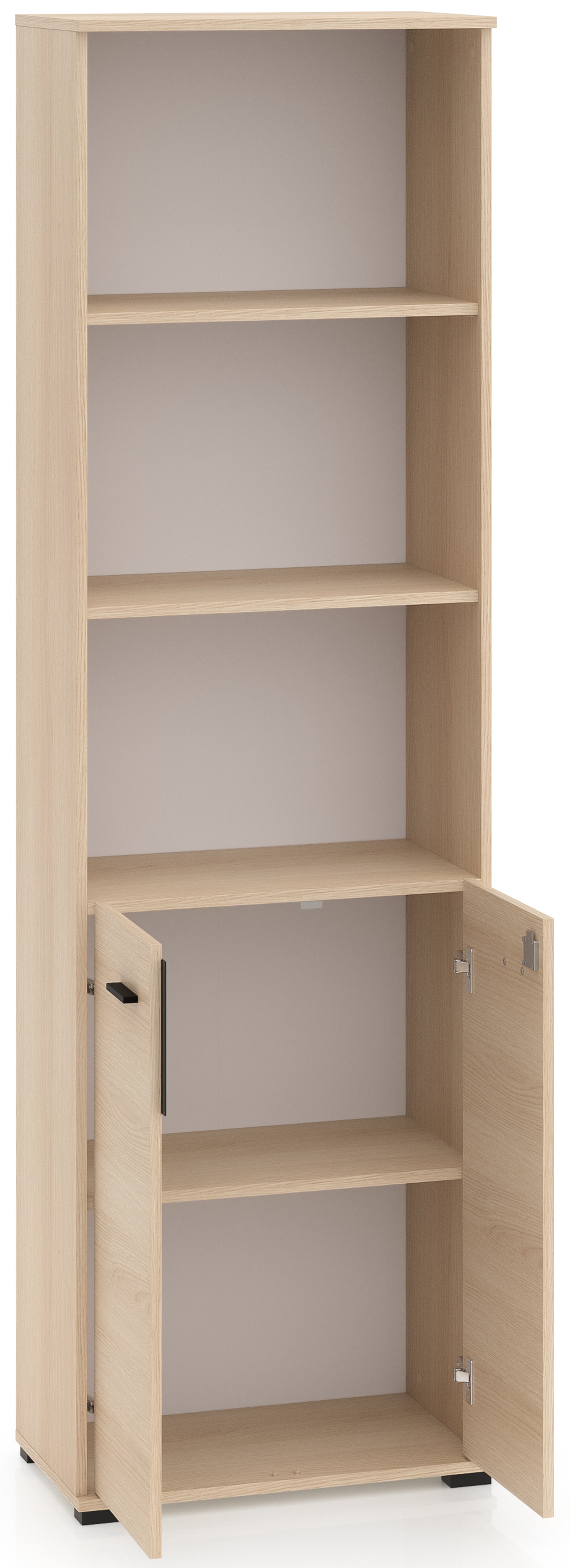 Zweituriges Regal Odelis mit drei offenen Regalböden, 60 cm, Lindberg-Eiche