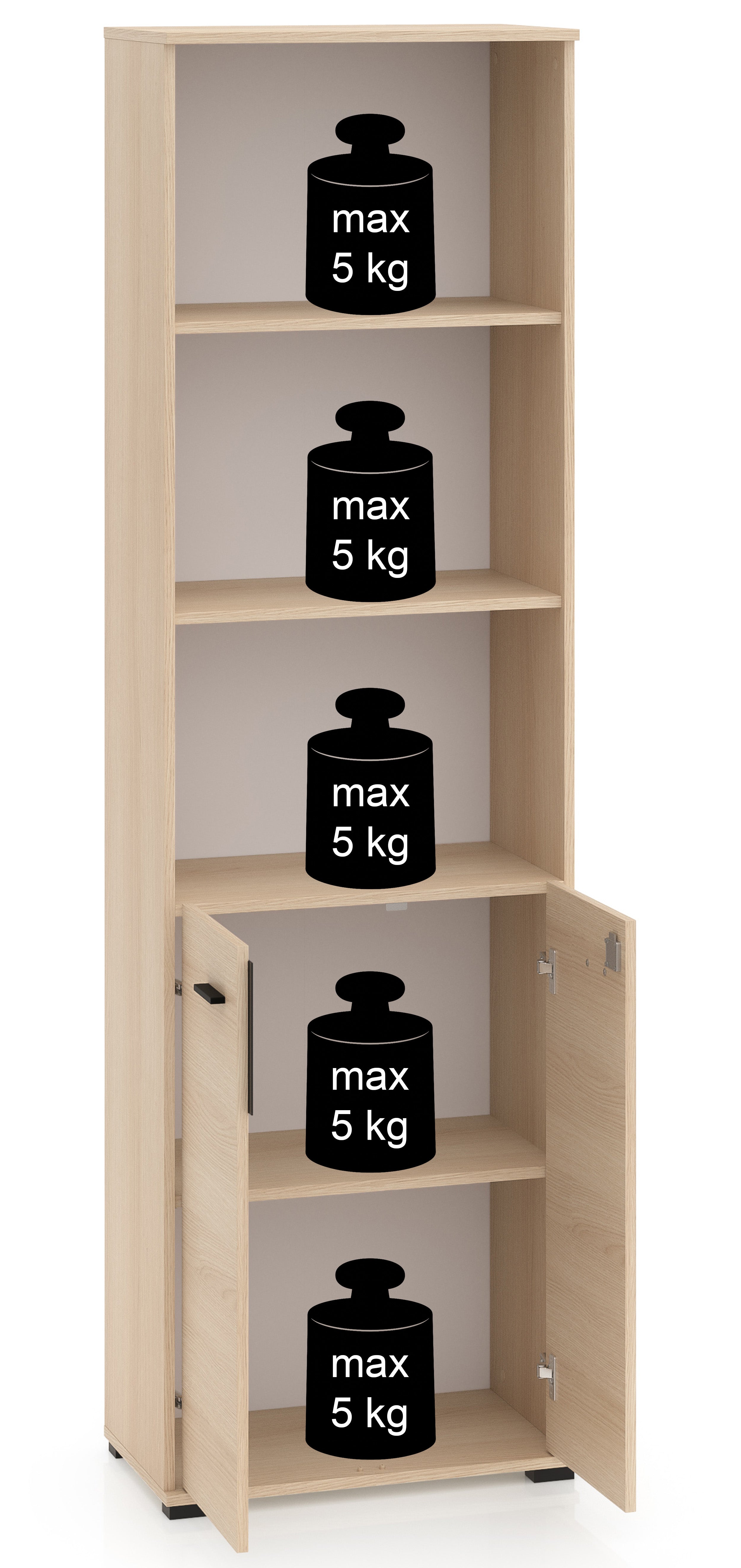Zweituriges Regal Odelis mit drei offenen Regalböden, 60 cm, Lindberg-Eiche