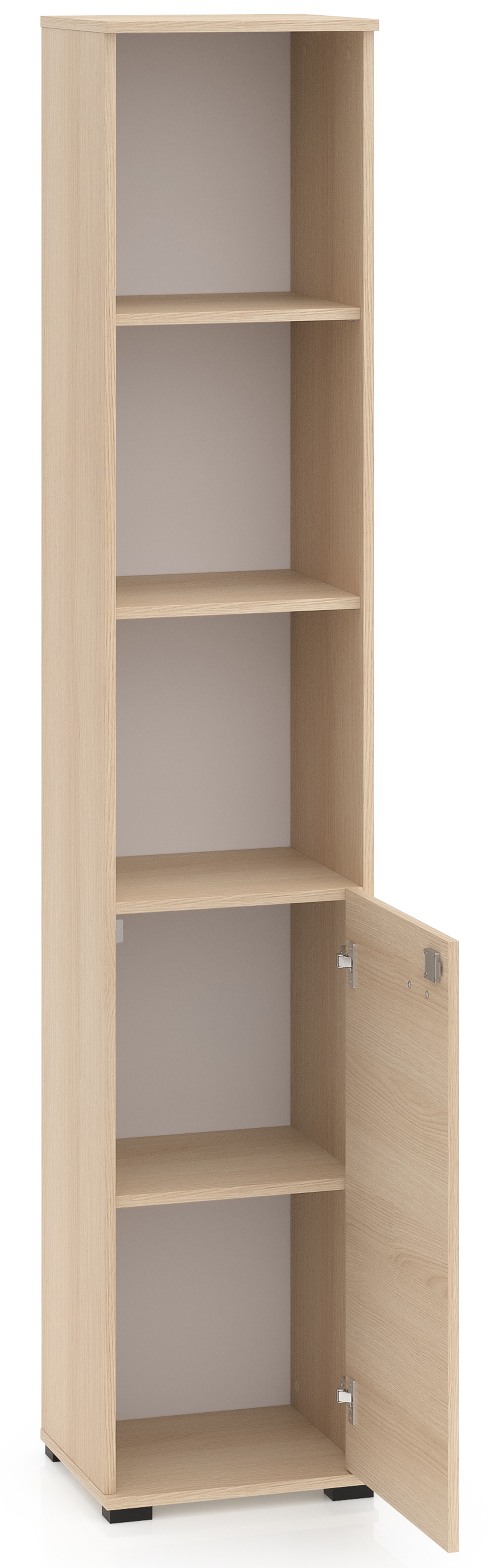 Einzeltür-Regal Odelis mit drei offenen Regalböden, 39 cm, Lindberg-Eiche