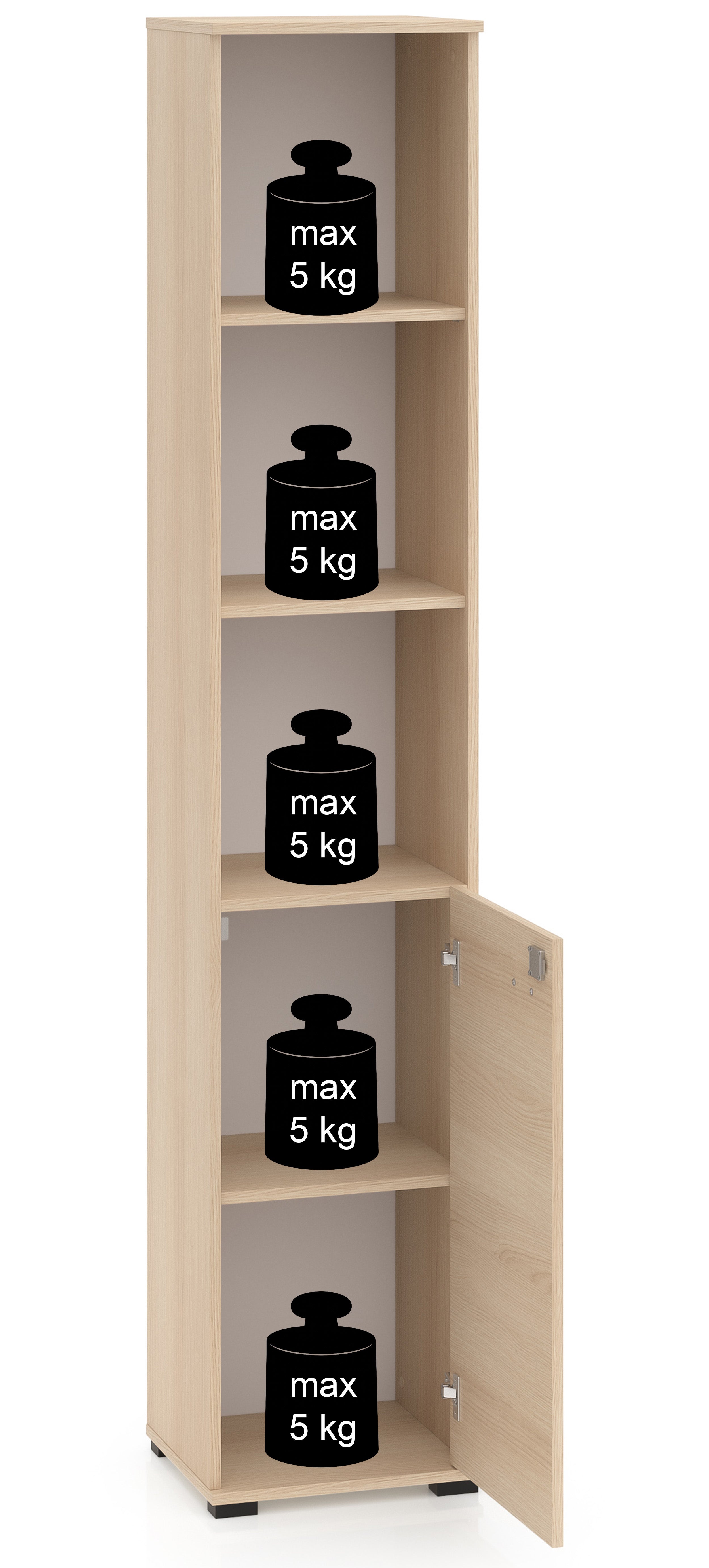 Einzeltür-Regal Odelis mit drei offenen Regalböden, 39 cm, Lindberg-Eiche