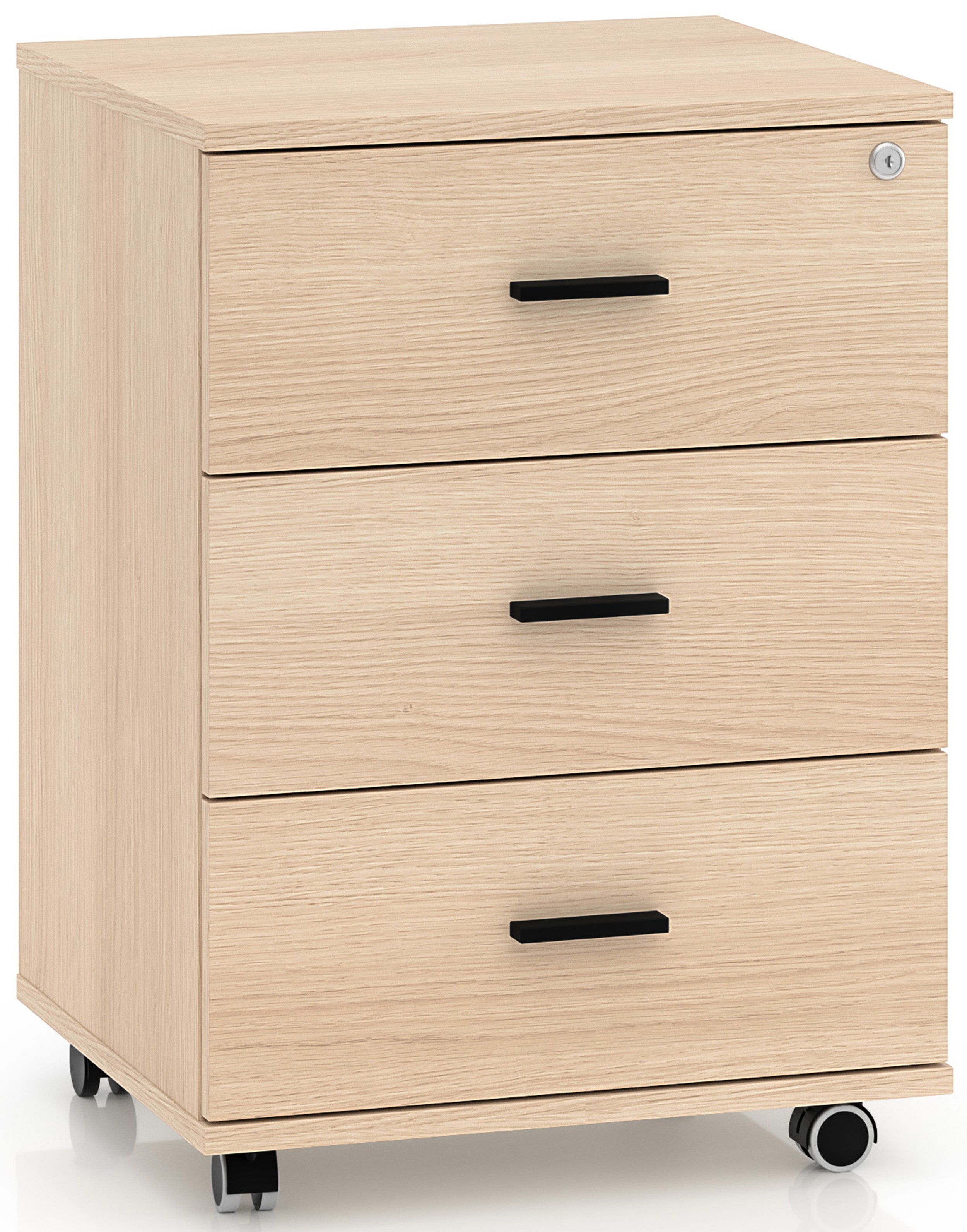 Odelis Bürocontainer auf Rollen mit drei Schubladen, 46 cm, Lindberg-Eiche