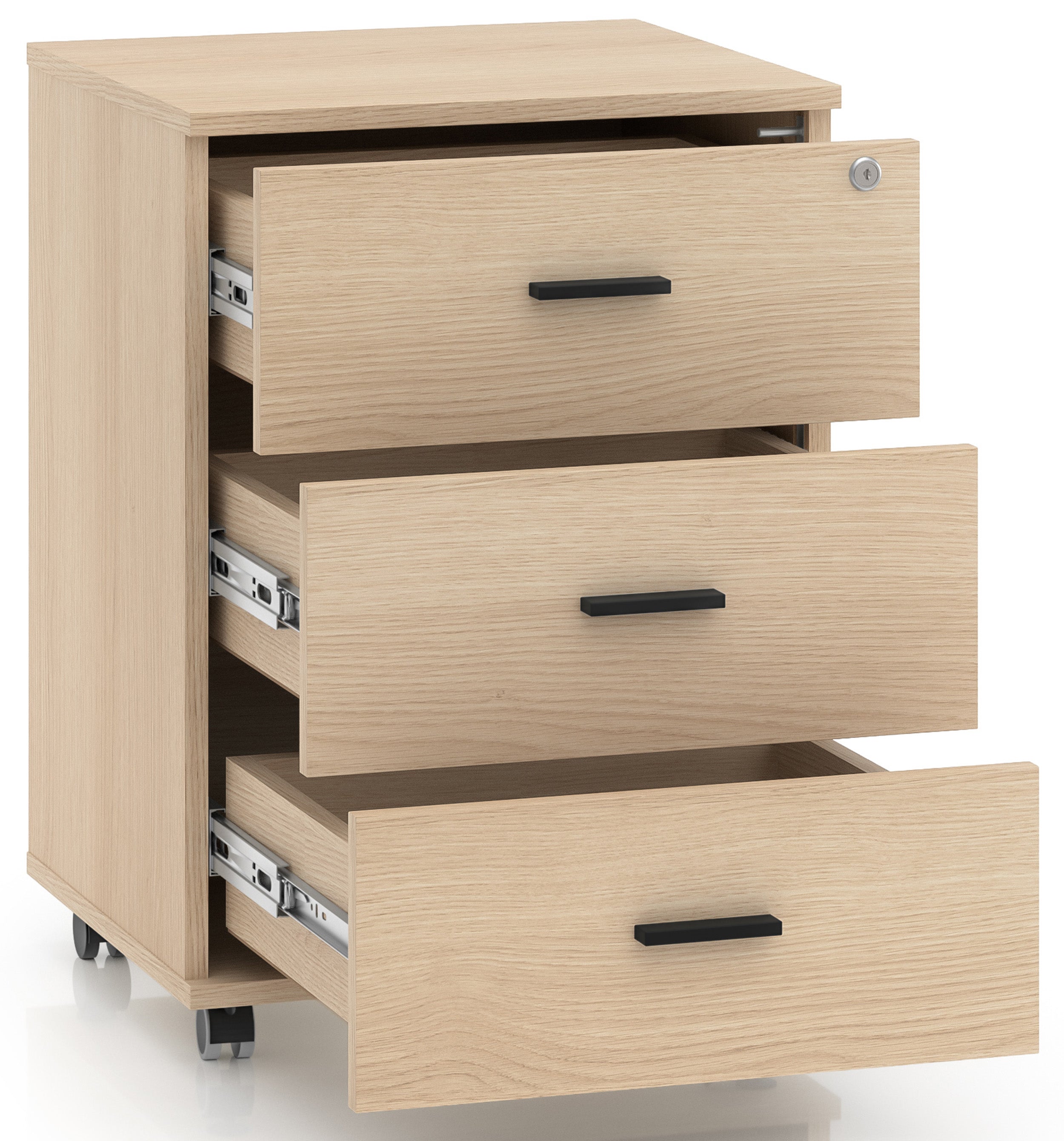 Odelis Bürocontainer auf Rollen mit drei Schubladen, 46 cm, Lindberg-Eiche
