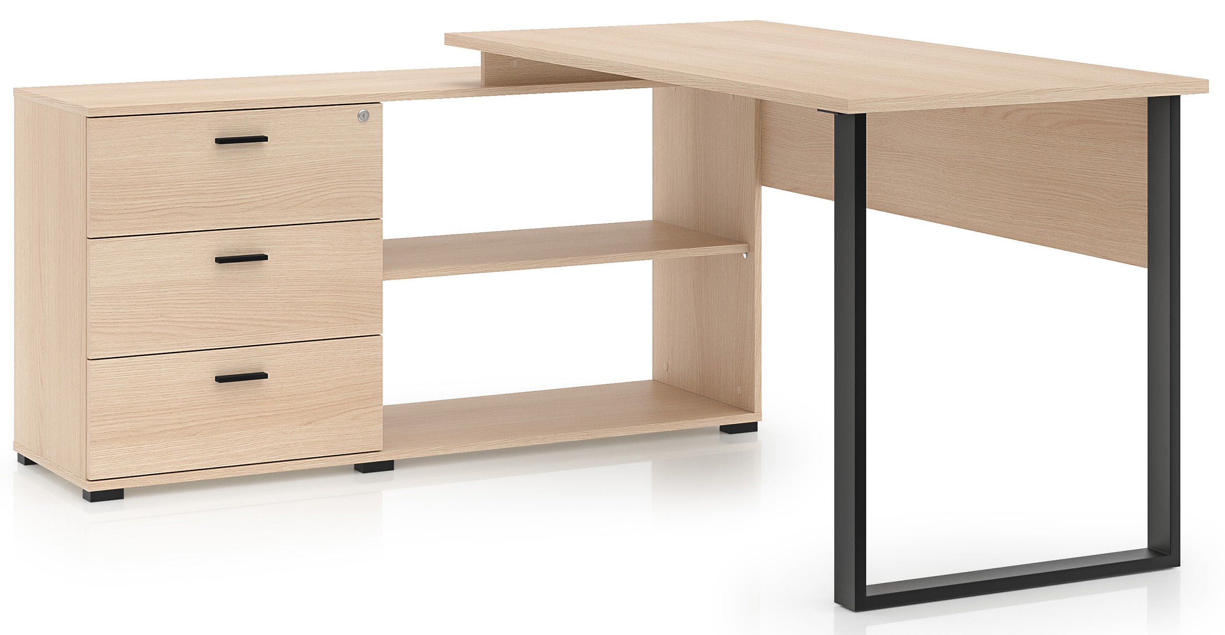 Eckschreibtisch mit Schrank Odelis mit drei Schubladen 168x138 cm Lindberg-Eiche