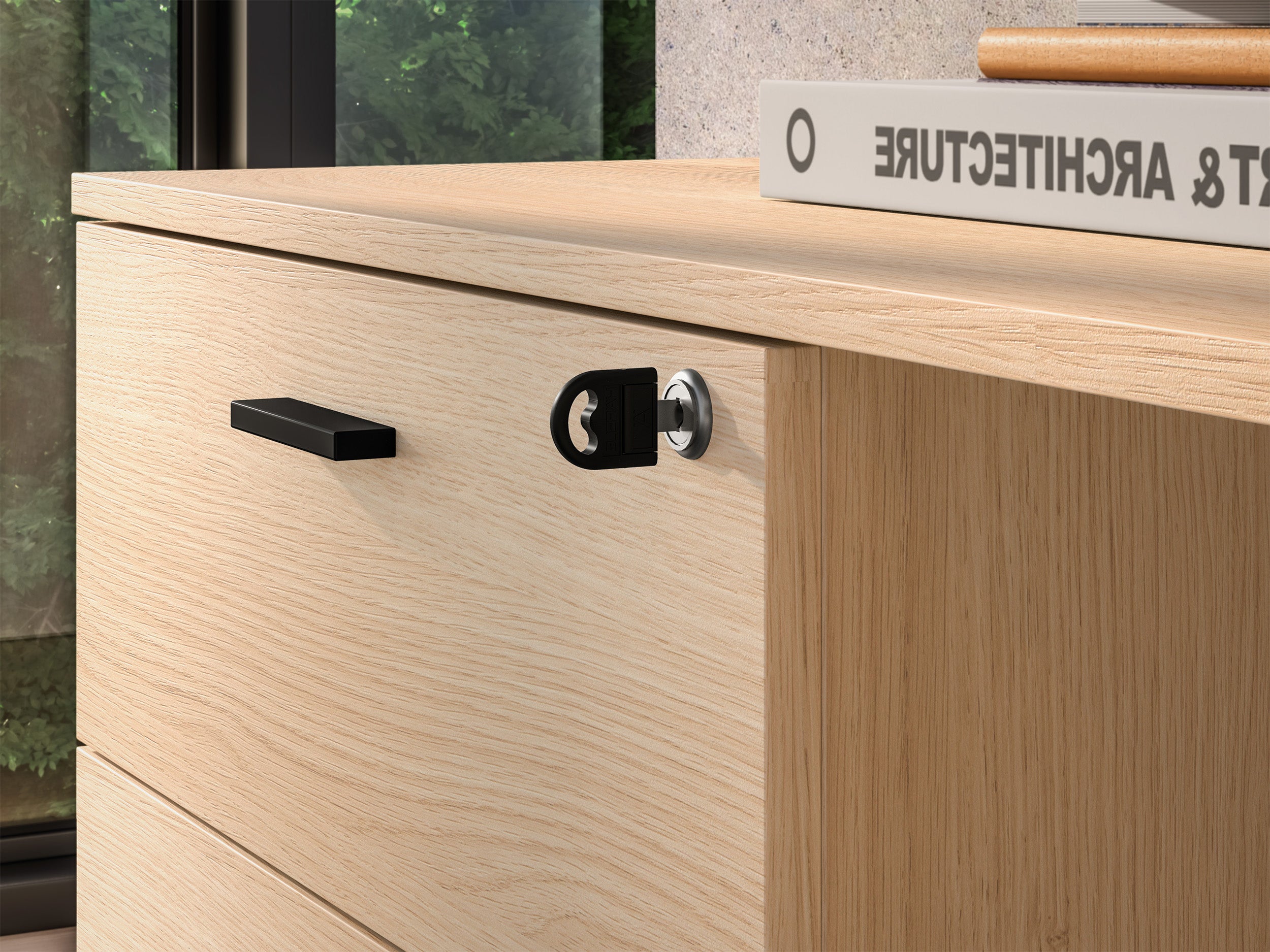 Eckschreibtisch mit Schrank Odelis mit drei Schubladen 168x138 cm Lindberg-Eiche