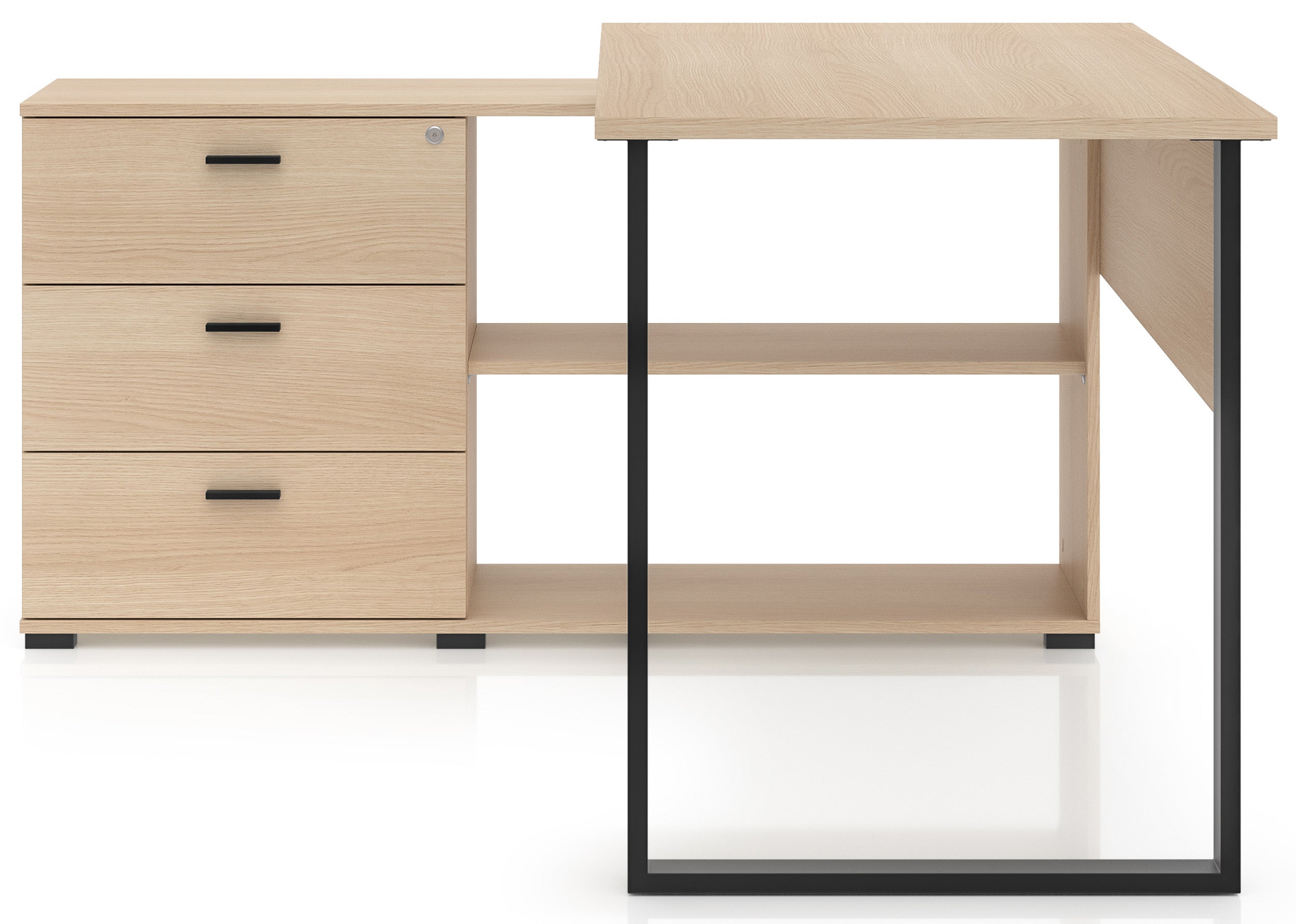 Eckschreibtisch mit Schrank Odelis mit drei Schubladen 168x138 cm Lindberg-Eiche