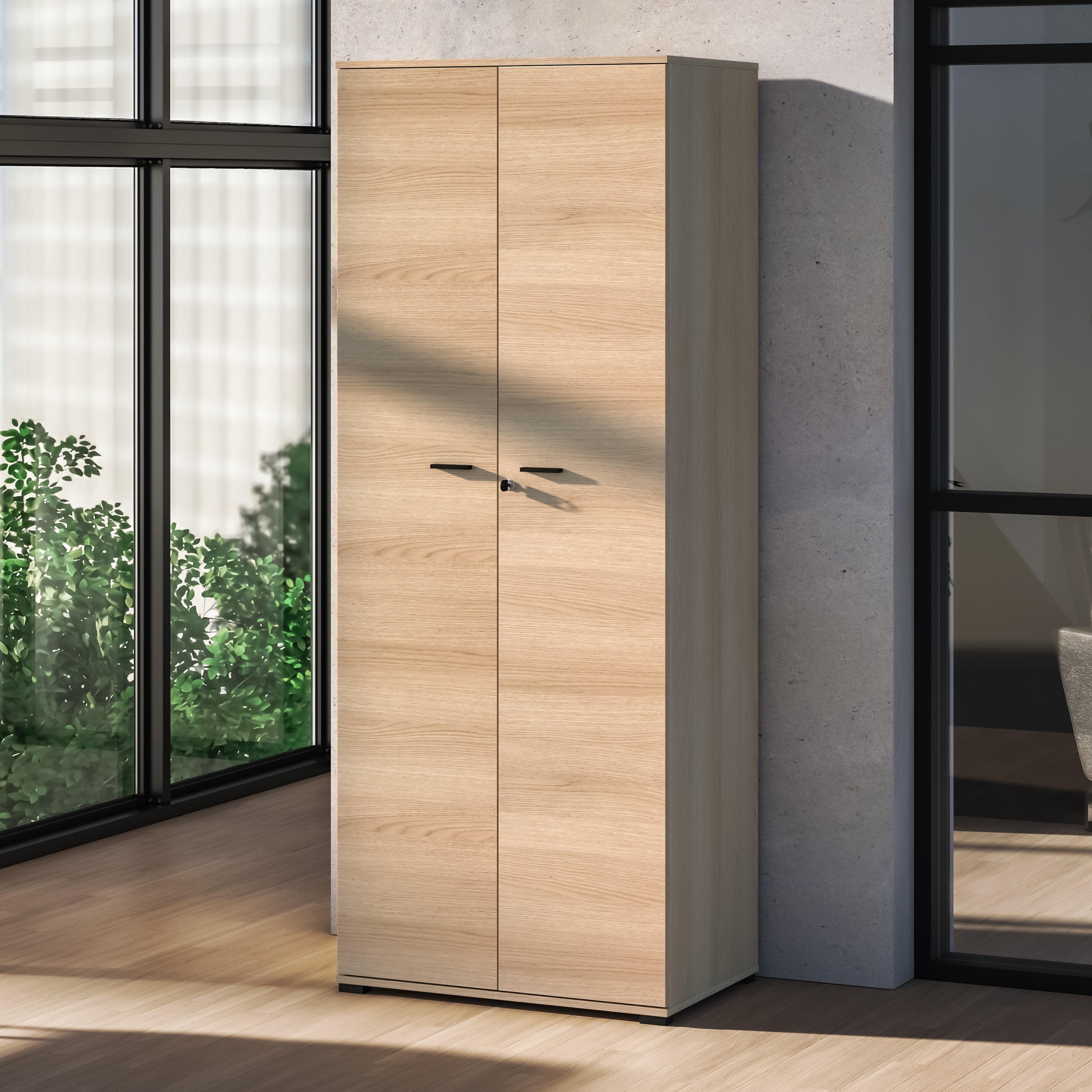 Zweiflügeliger Kleiderschrank Odelis mit 79 cm Kleiderstange, Lindberg-Eiche