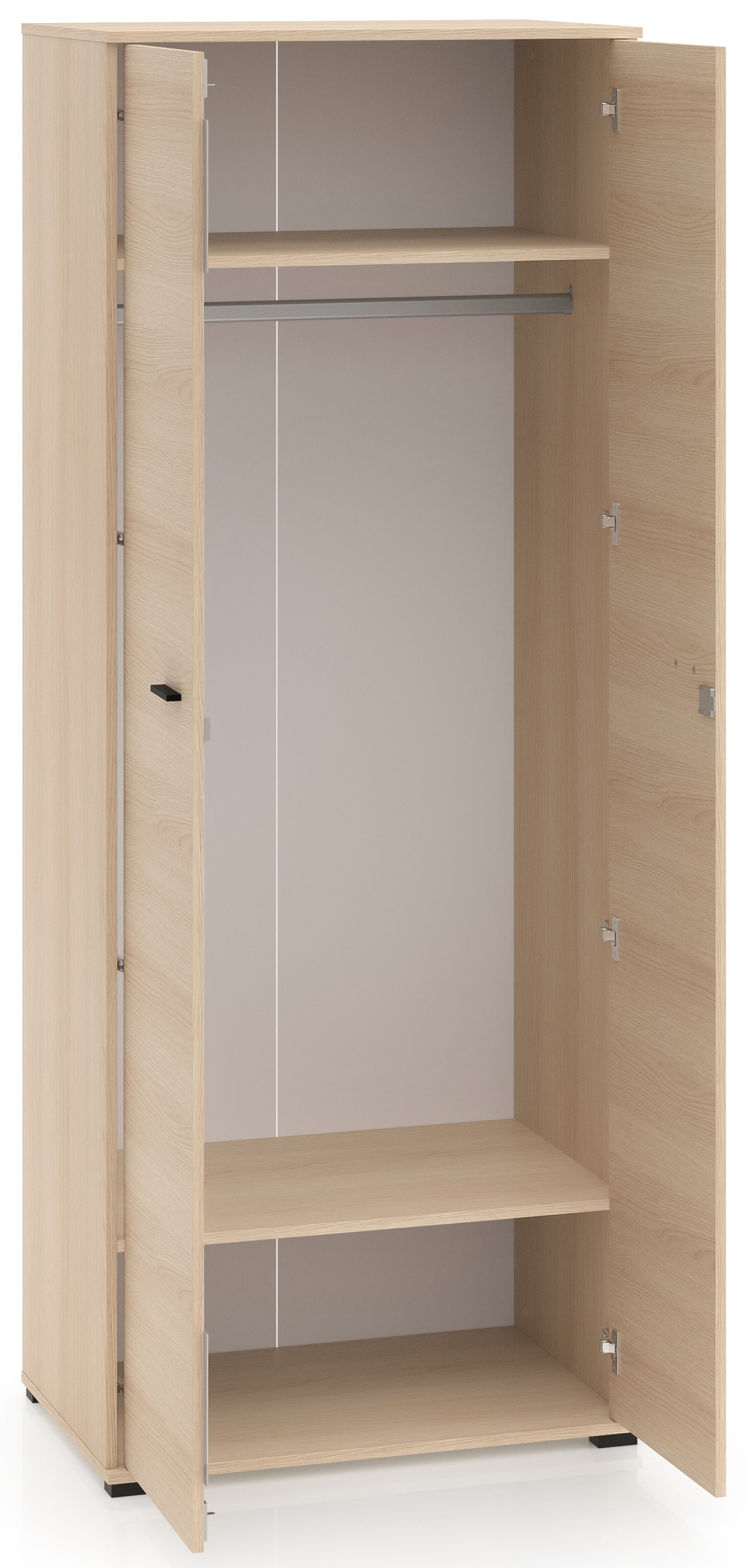 Zweiflügeliger Kleiderschrank Odelis mit 79 cm Kleiderstange, Lindberg-Eiche
