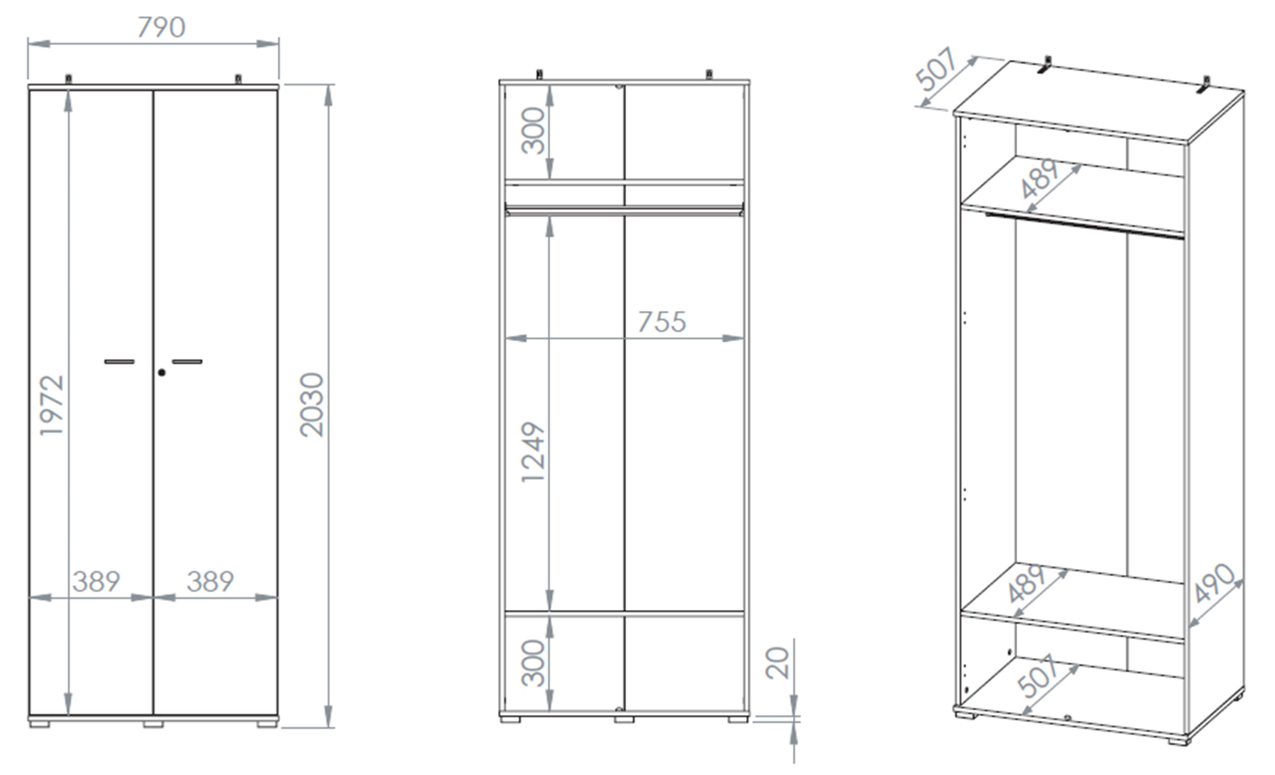 Zweiflügeliger Kleiderschrank Odelis mit 79 cm Kleiderstange, Lindberg-Eiche
