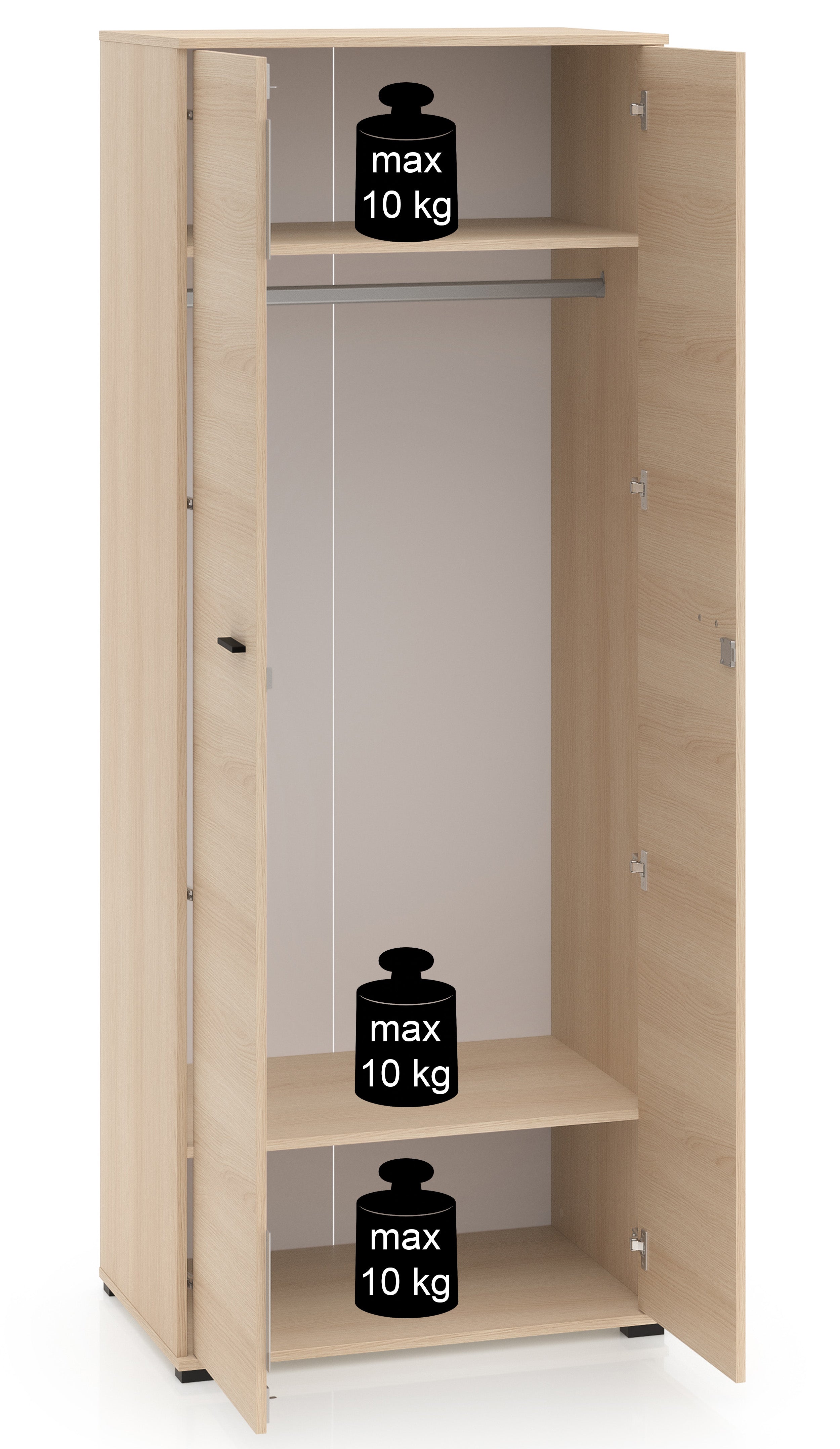 Zweiflügeliger Kleiderschrank Odelis mit 79 cm Kleiderstange, Lindberg-Eiche