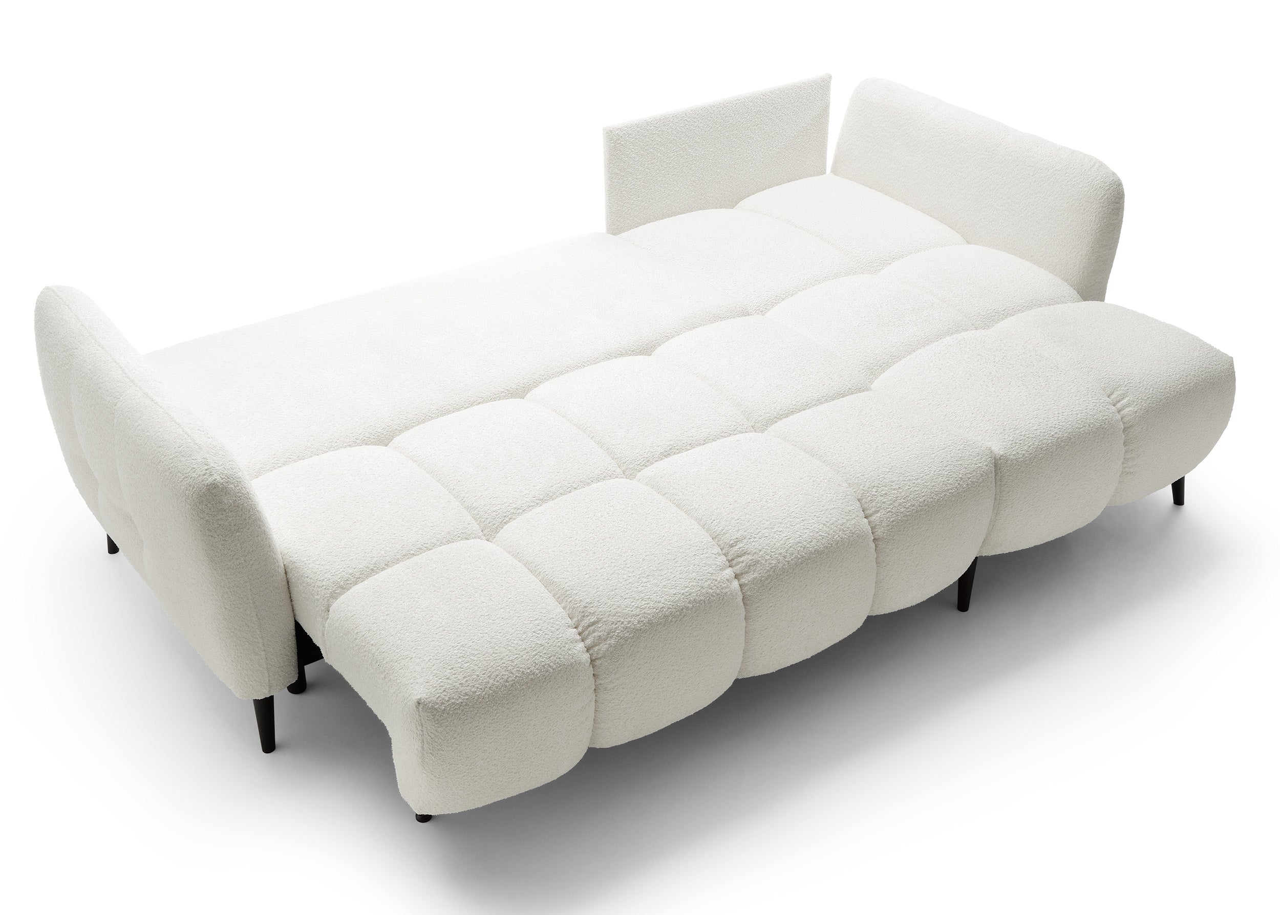 Ecksofa mit Schlaffunktion Odisso, L-förmig, mit Stauraum, cremefarbener Bouclé-Stoff, rechtsseitig