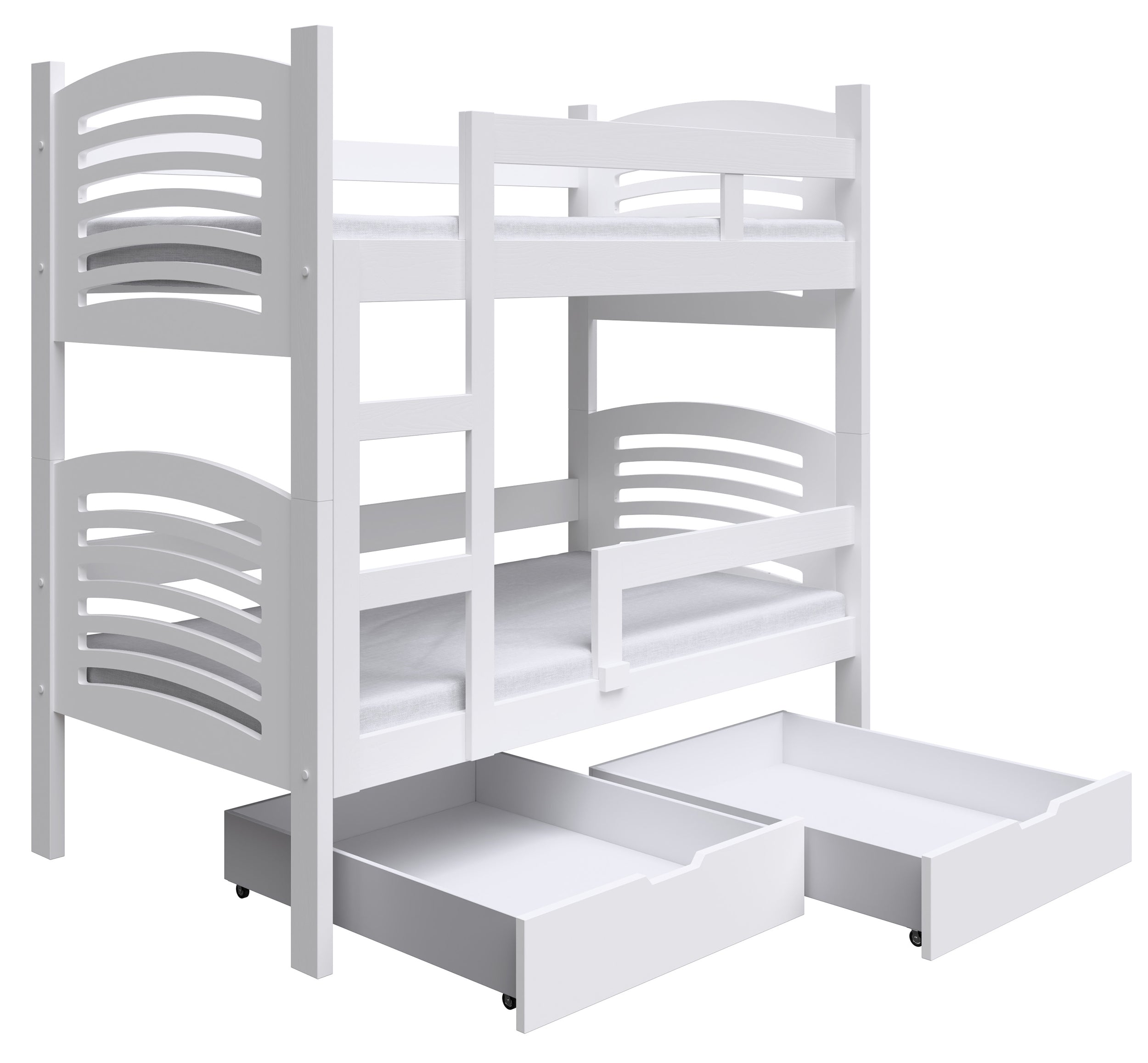 Etagenbett 75x180 cm Cami mit Schubladen, weiß