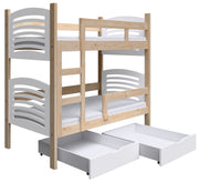 Etagenbett 75x180 cm Cami mit Schubladen Kiefer/Weiß