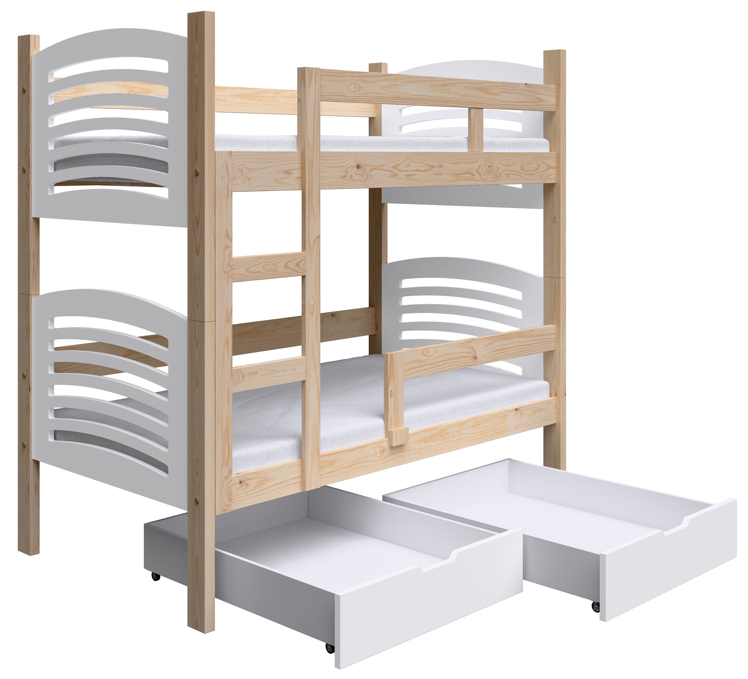 Etagenbett 75x180 cm Cami mit Schubladen Kiefer/Weiß