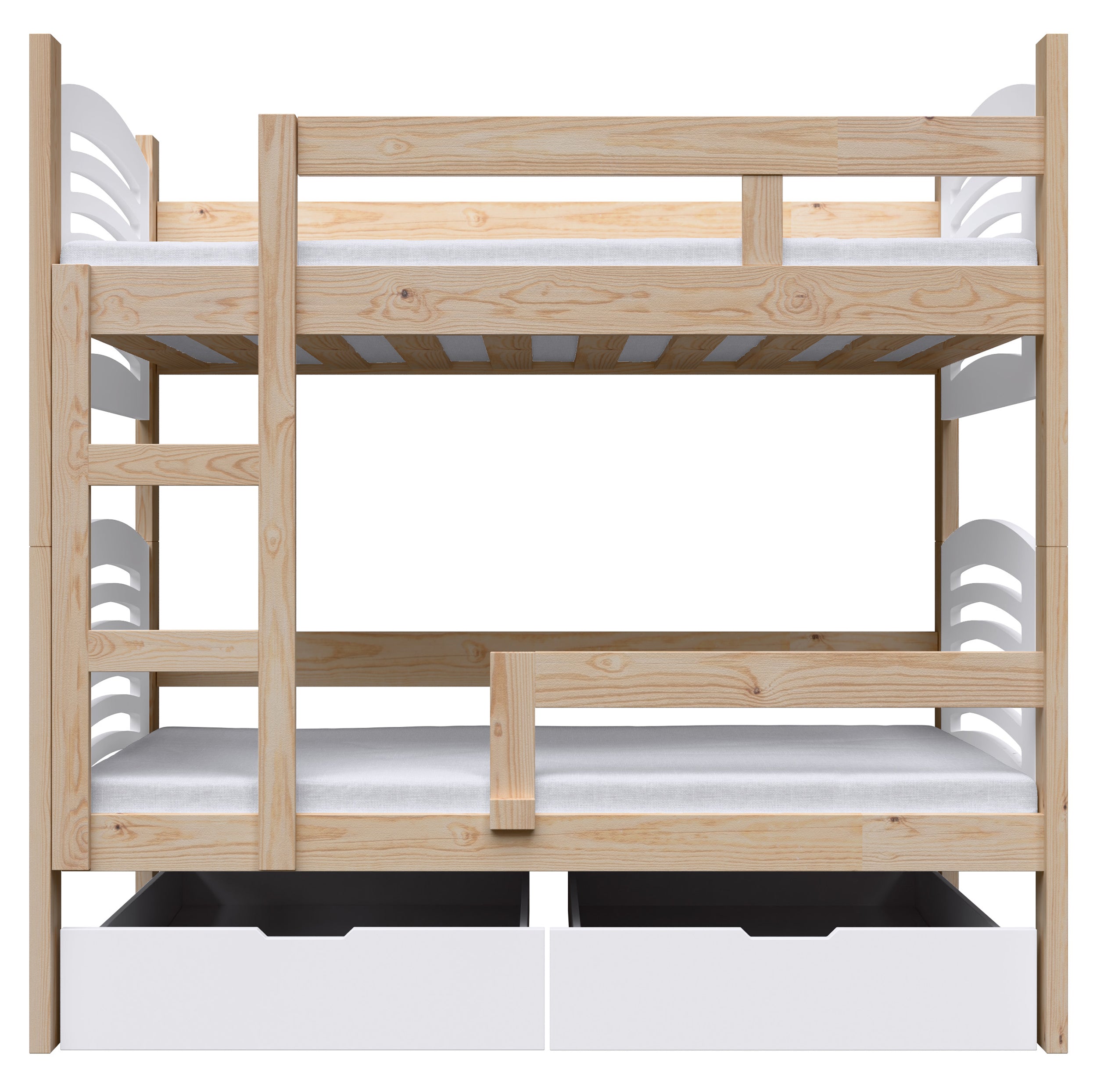 Etagenbett 75x180 cm Cami mit Schubladen Kiefer/Weiß