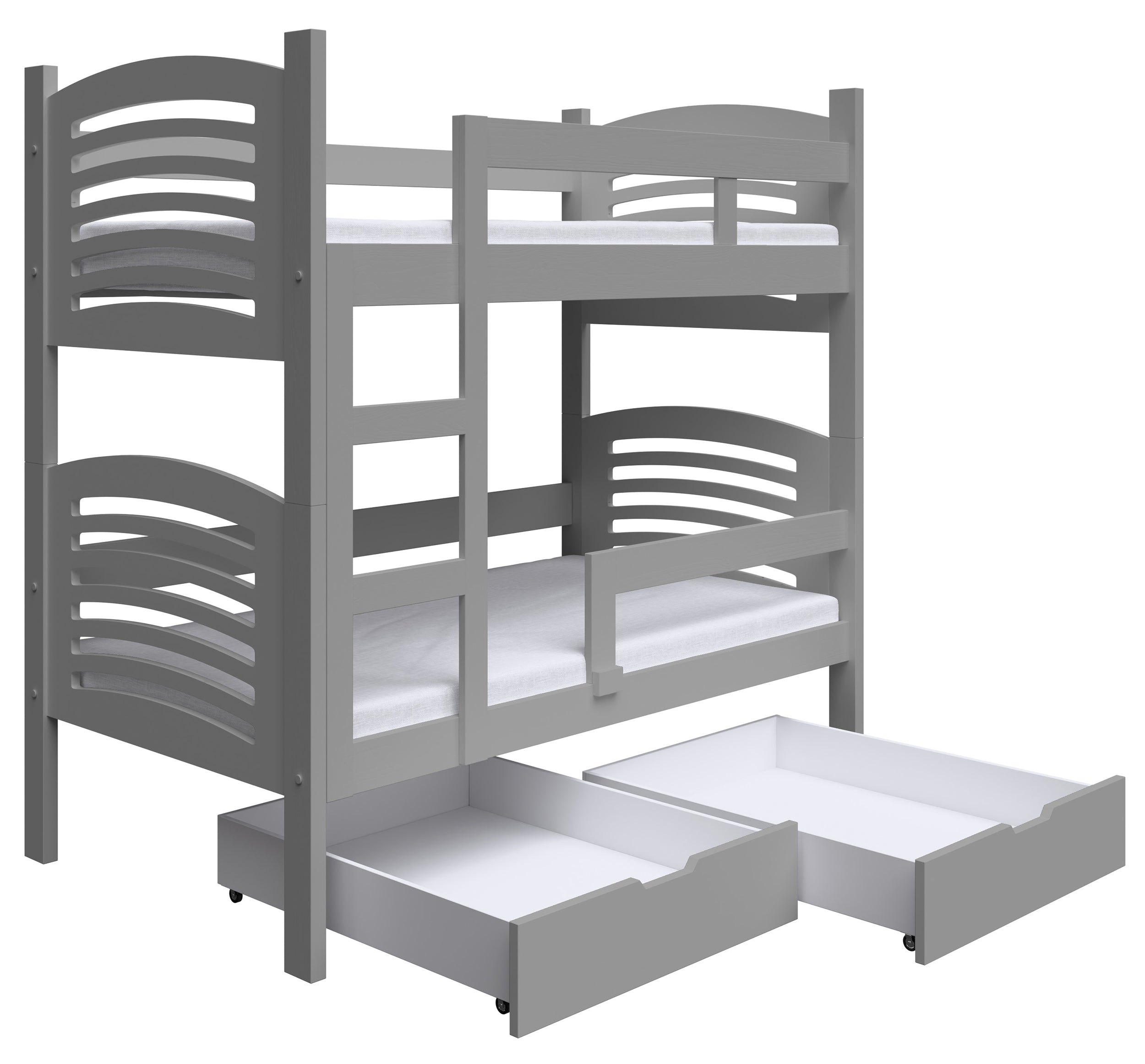 Etagenbett 75x180 cm Cami mit Schubladen, grau