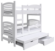Etagenbett 75x180 cm Cami für drei Personen mit Schubladen, weiß