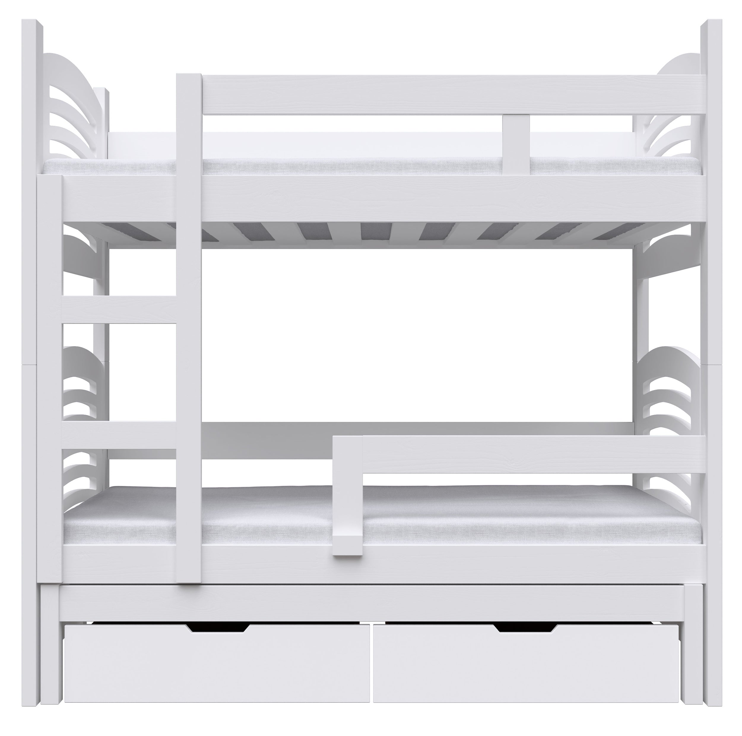 Etagenbett 75x180 cm Cami für drei Personen mit Schubladen, weiß