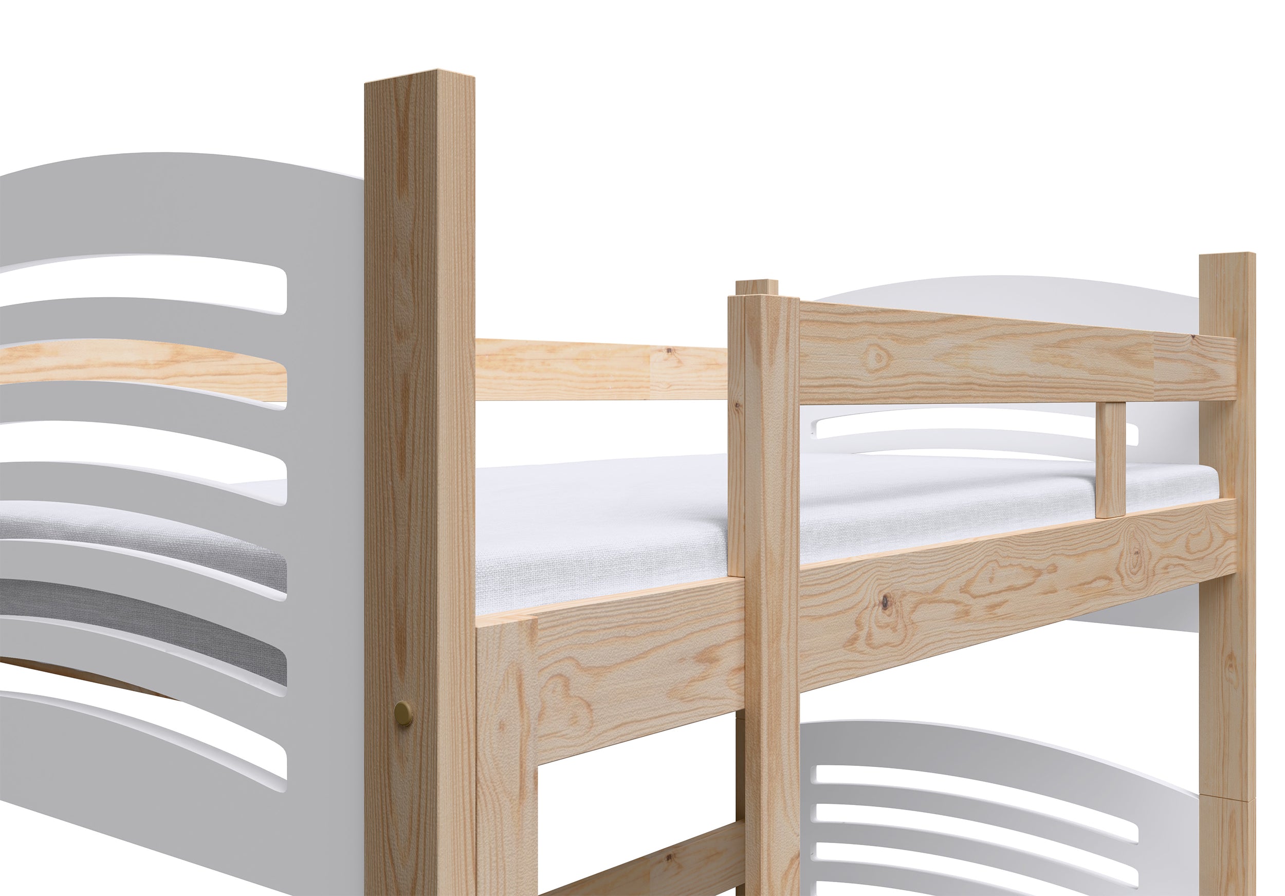Etagenbett 75x180 cm Cami für drei Personen mit Matratzen und Schubladen Kiefer/Weiß