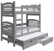 Etagenbett 75x180 cm Cami für drei Personen mit Matratzen und Schubladen, grau