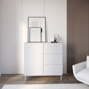 Einzeltür-Kommode Olio mit drei Schubladen, 100 cm, weiß