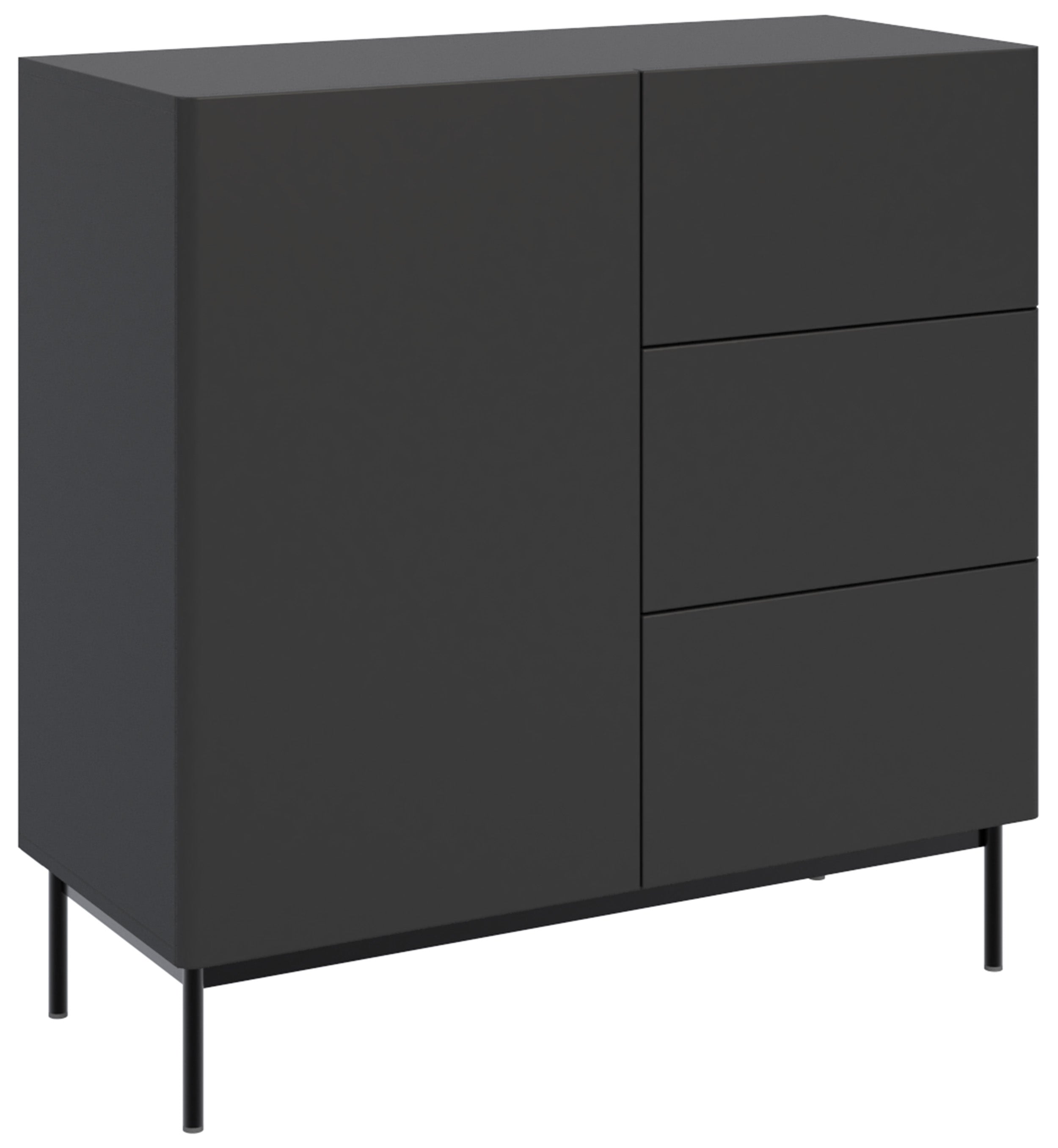 Einflügler Kommode Olio mit drei Schubladen, 100 cm, schwarz