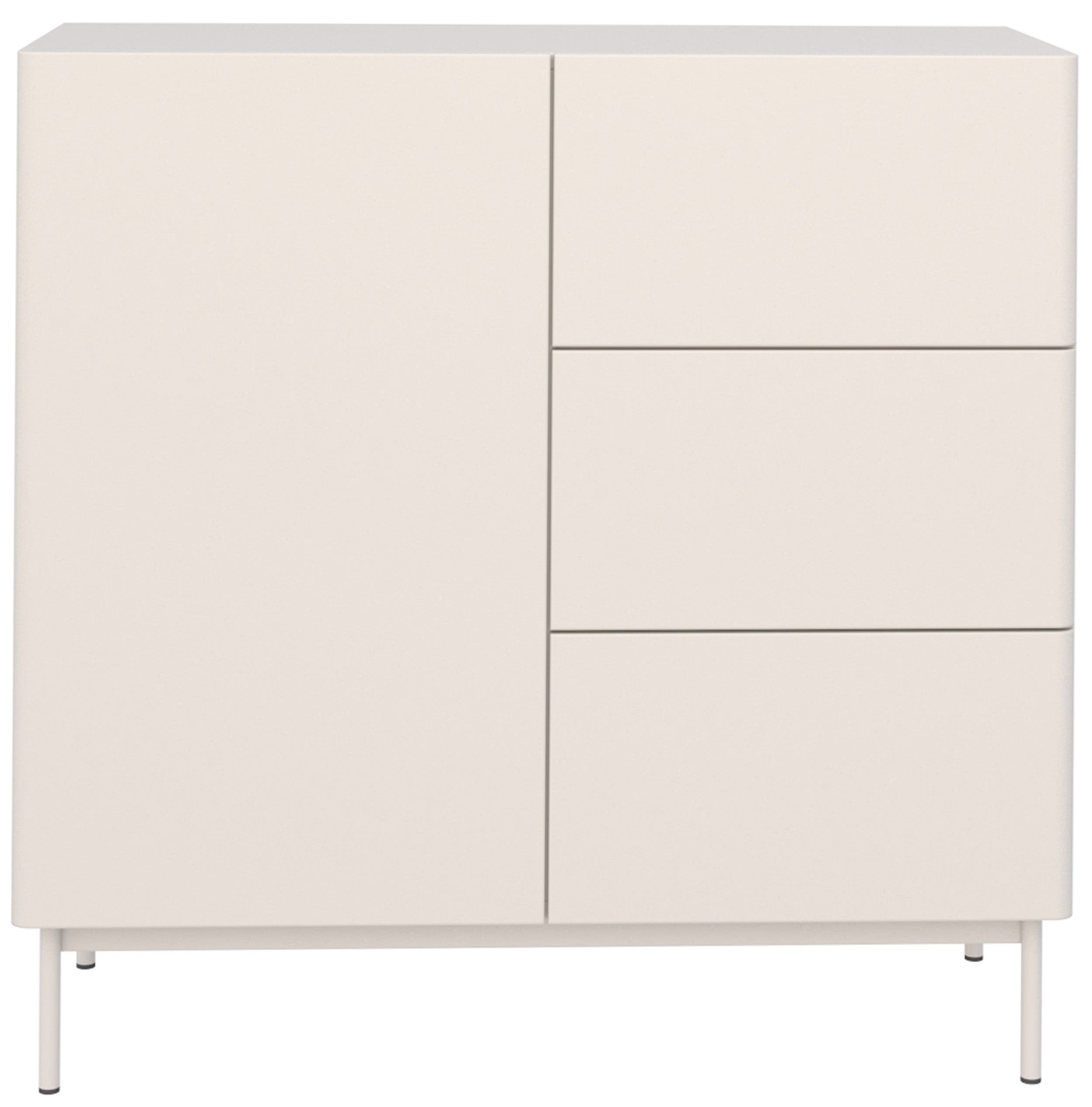 Einflügelige Kommode Olio mit drei Schubladen, 100 cm, Kaschmir