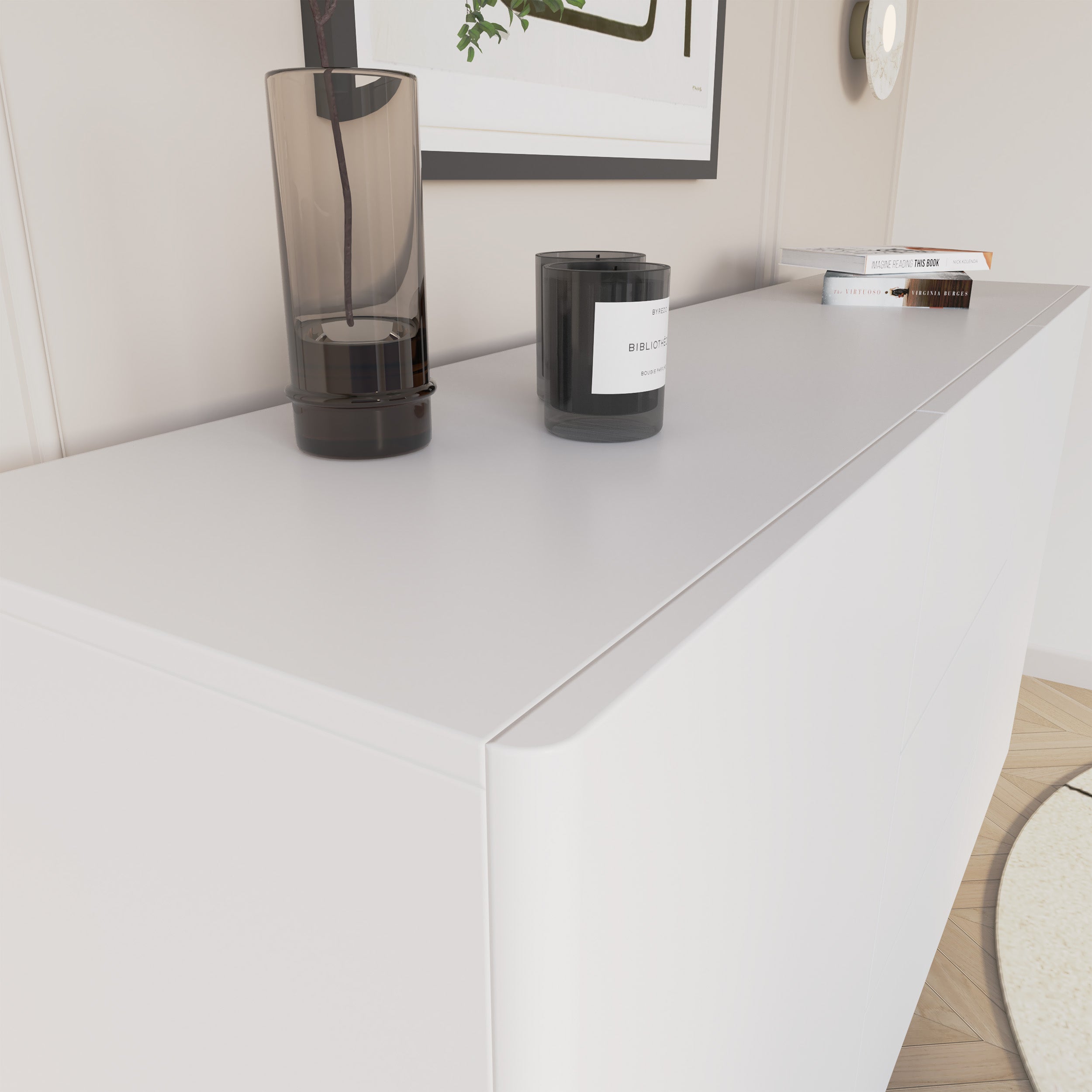 Zweiturige Kommode Olio mit drei Schubladen, 160 cm, weiß