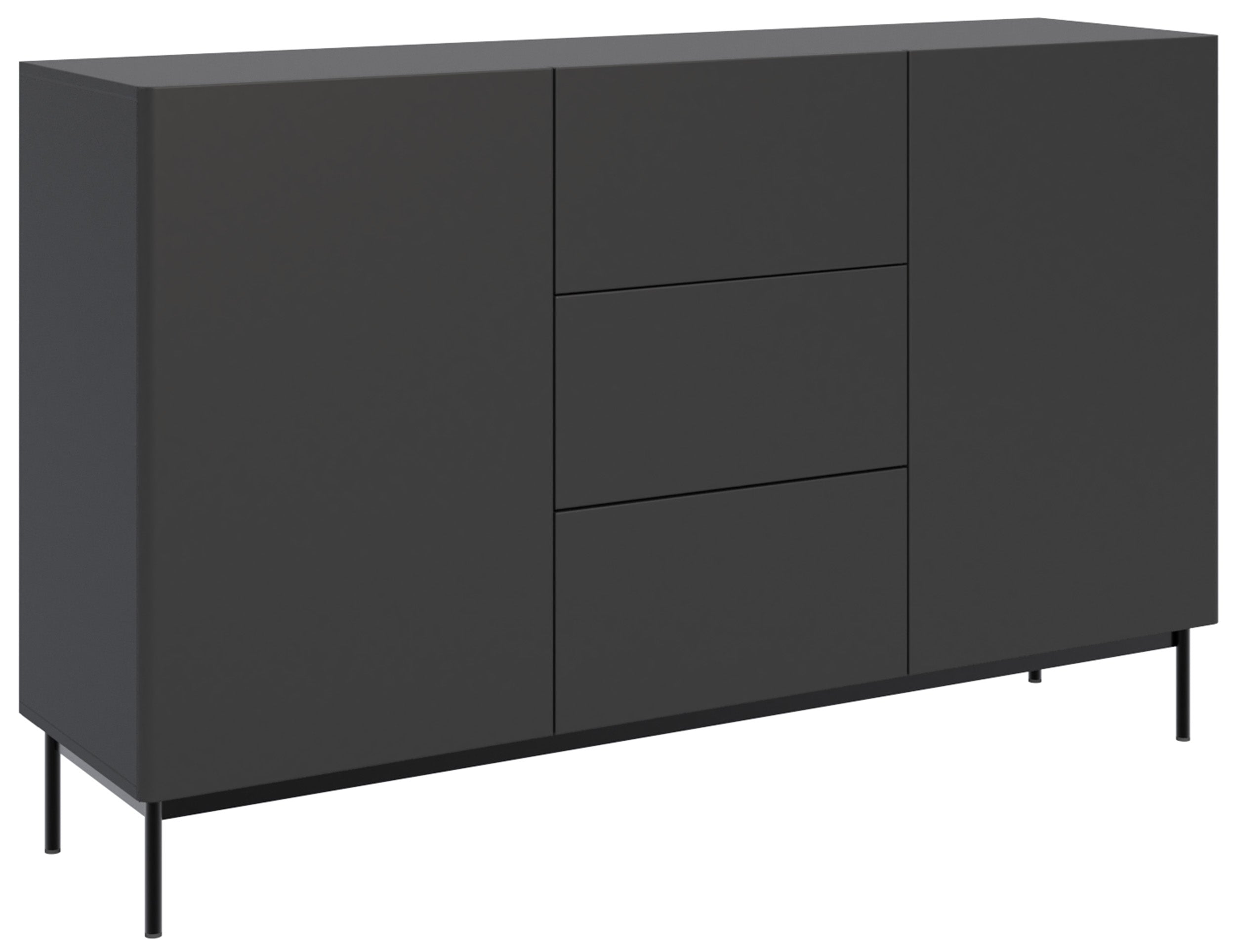 Zweiturige Kommode Olio mit drei Schubladen, 160 cm, schwarz