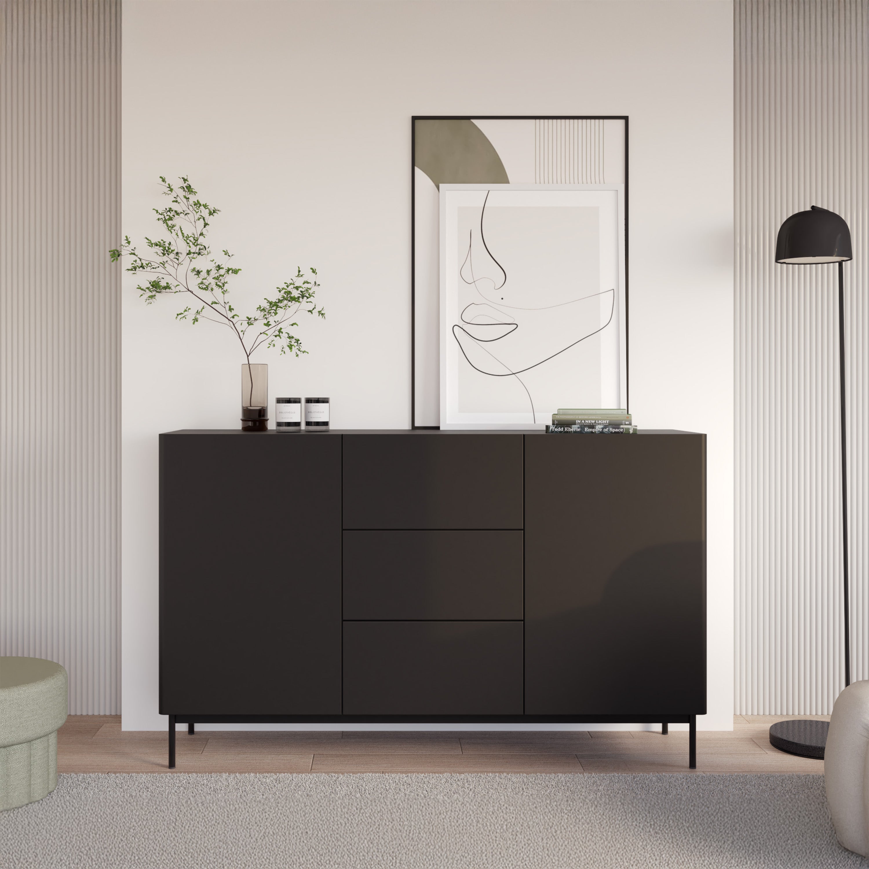 Zweitrüriger Olio-Kommode mit drei Schubladen, 160 cm, Kaschmir