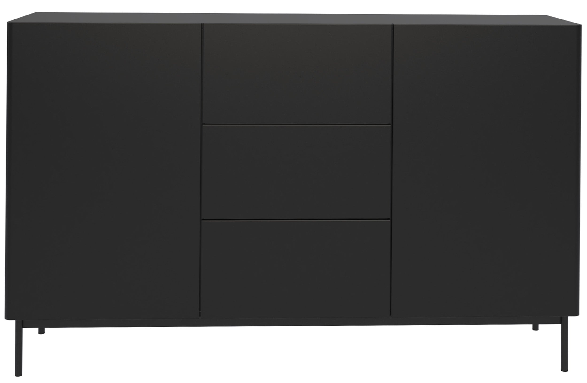 Zweiturige Kommode Olio mit drei Schubladen, 160 cm, schwarz