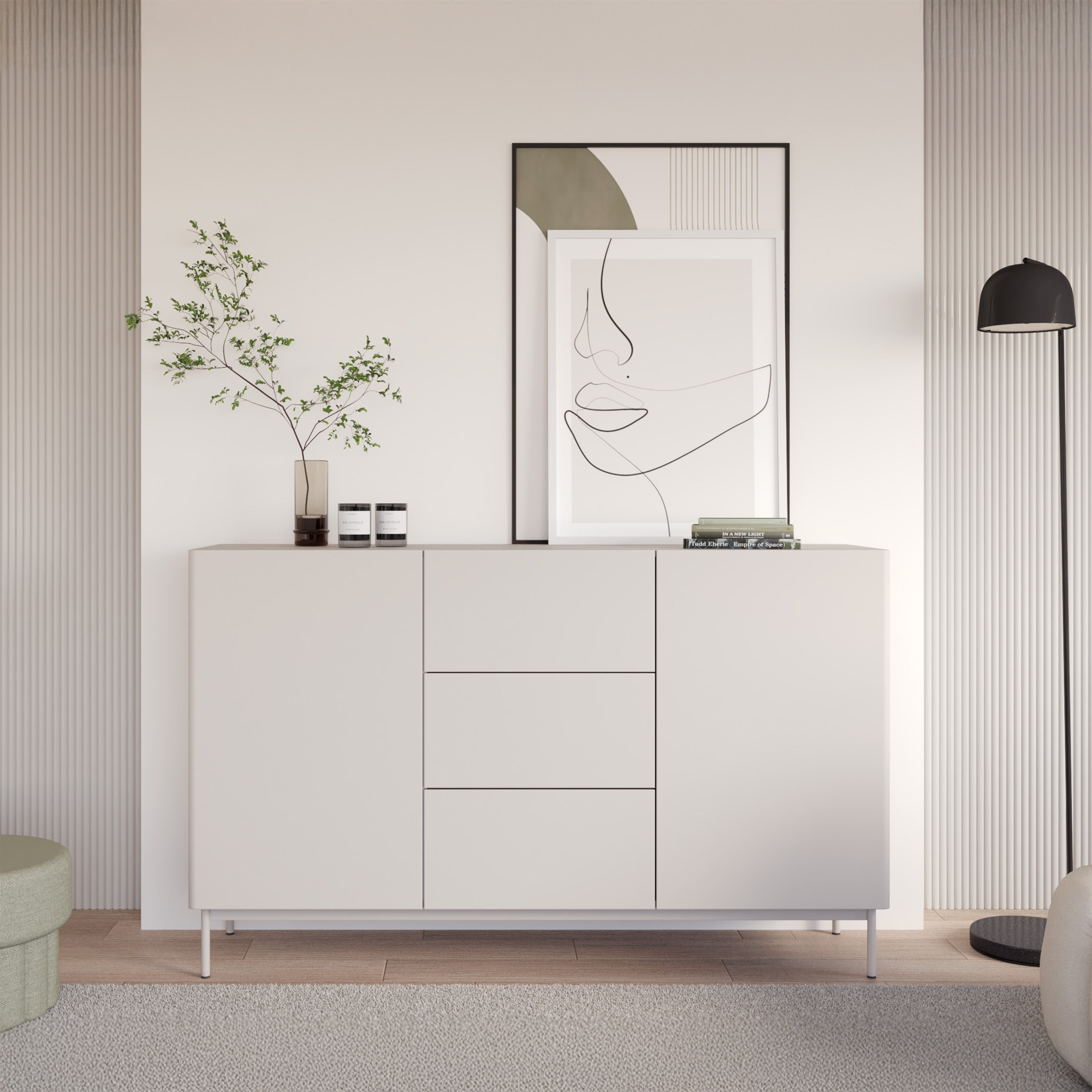 Zweitrüriger Olio-Kommode mit drei Schubladen, 160 cm, Kaschmir