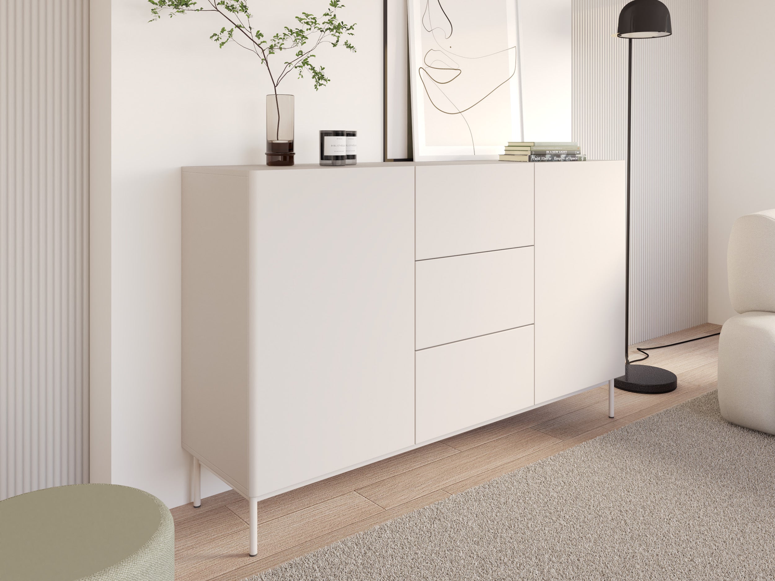 Zweitrüriger Olio-Kommode mit drei Schubladen, 160 cm, Kaschmir