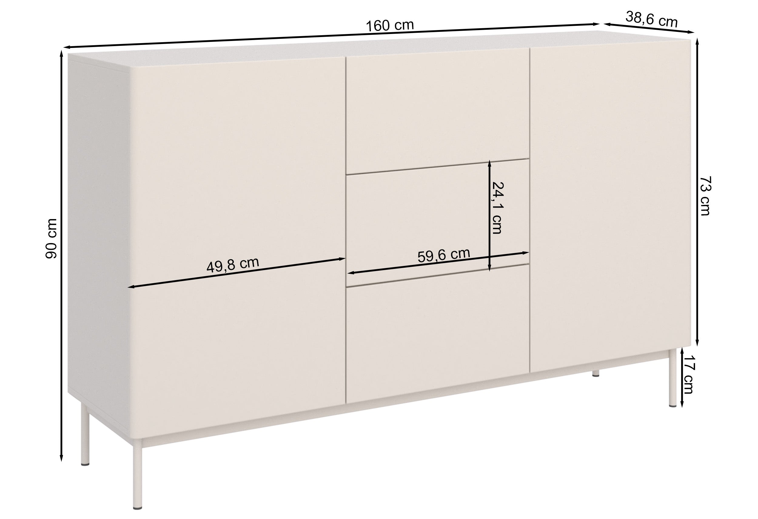 Zweitrüriger Olio-Kommode mit drei Schubladen, 160 cm, Kaschmir