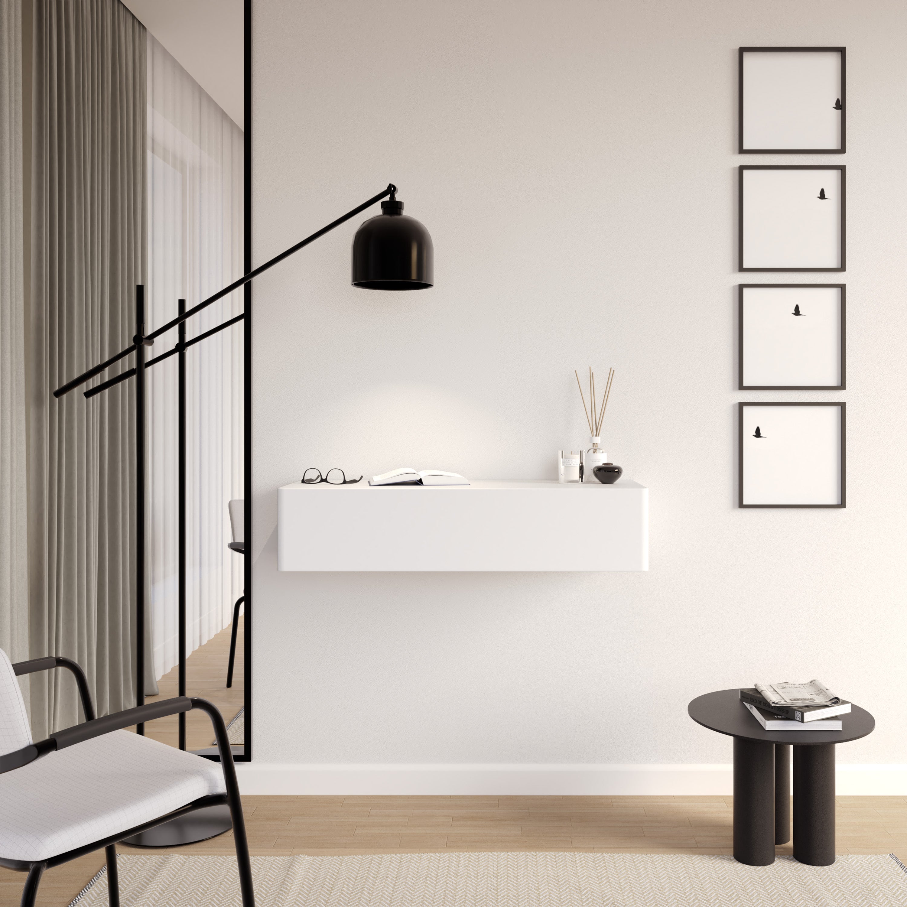 Hängende Olio-Konsole mit Schublade, 90 cm, weiß