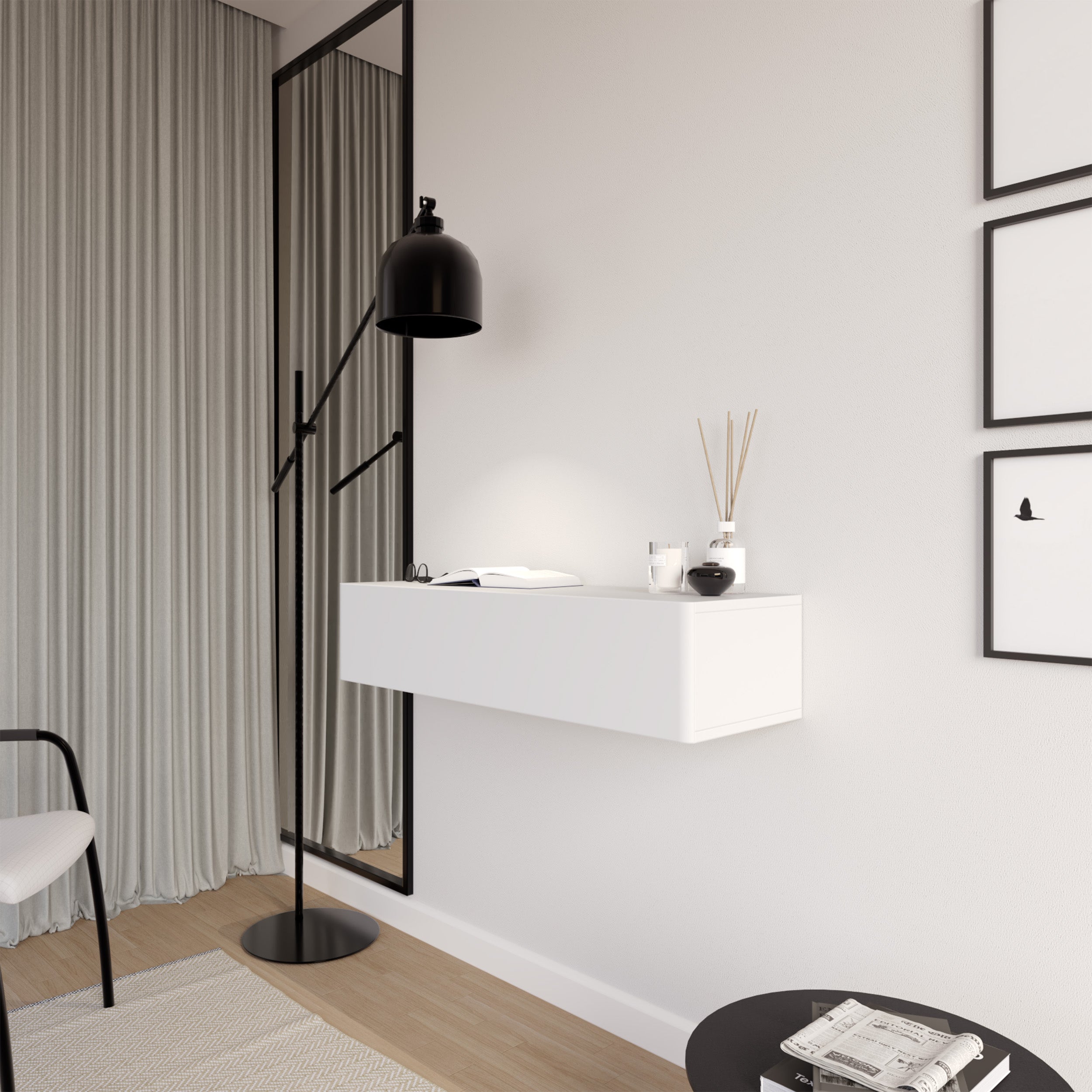Hängende Olio-Konsole mit Schublade, 90 cm, weiß