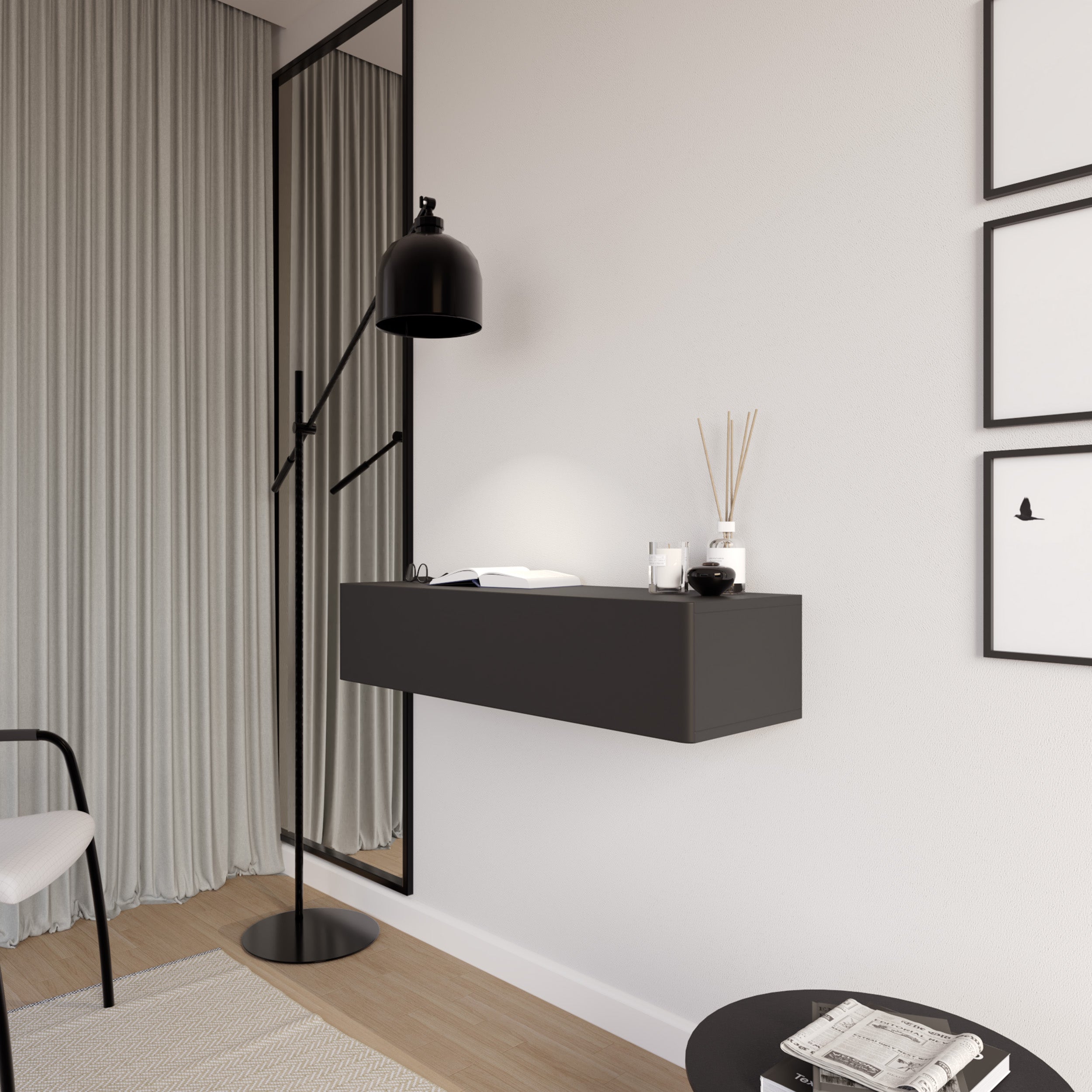 Hängende Olio-Konsole mit Schublade, 90 cm, schwarz