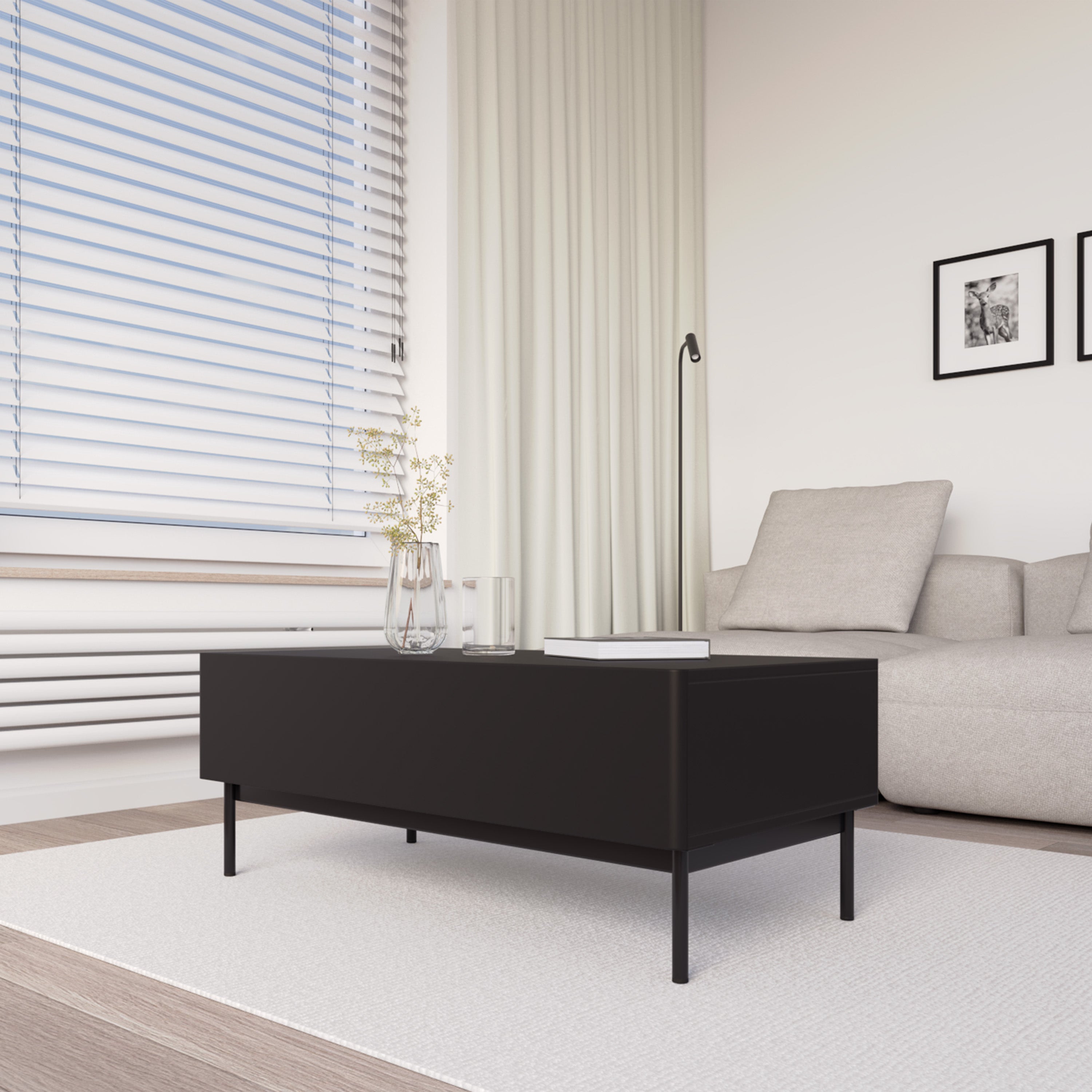 Kaffeetisch Olio mit zwei Klappen 100x53 cm schwarz