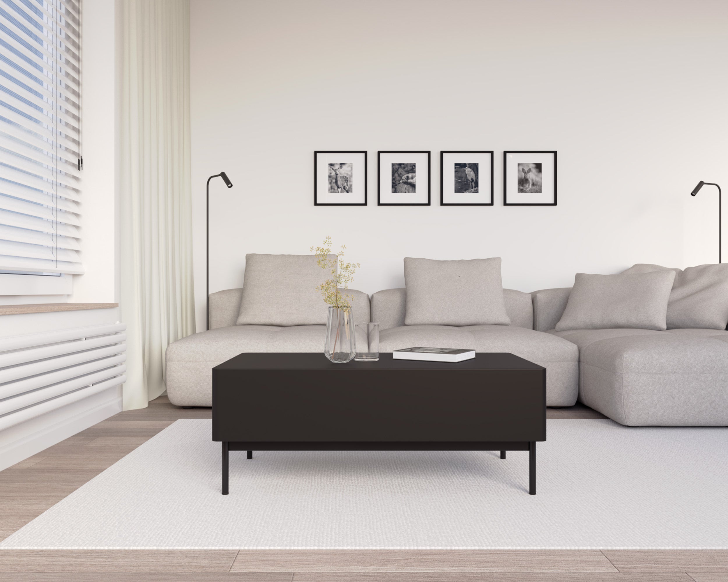Kaffeetisch Olio mit zwei Klappen 100x53 cm schwarz