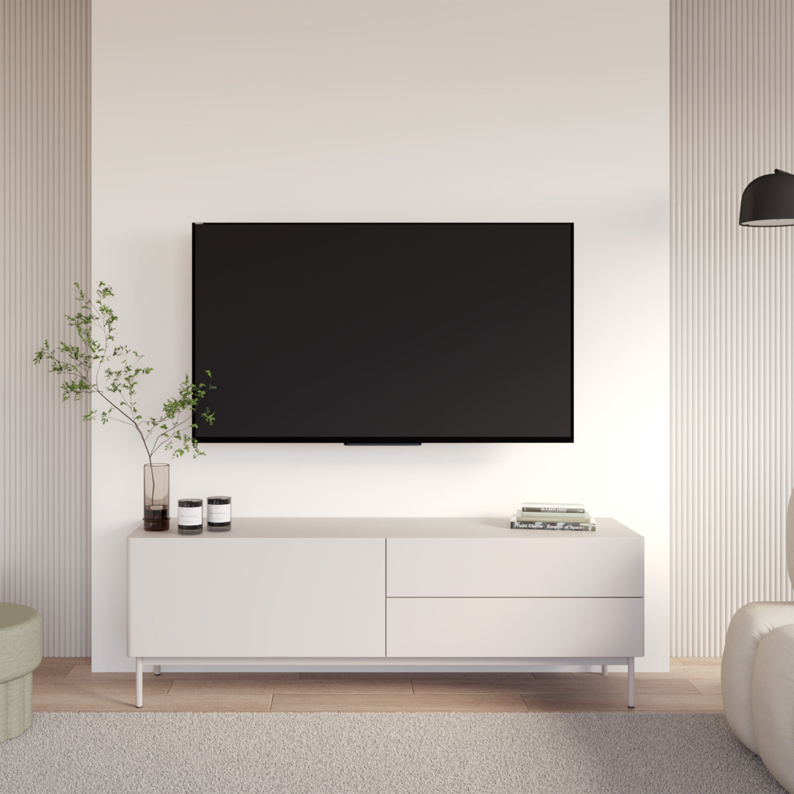 TV-Schrank Olio mit Klappe und zwei Schubladen, 160 cm, Kaschmir
