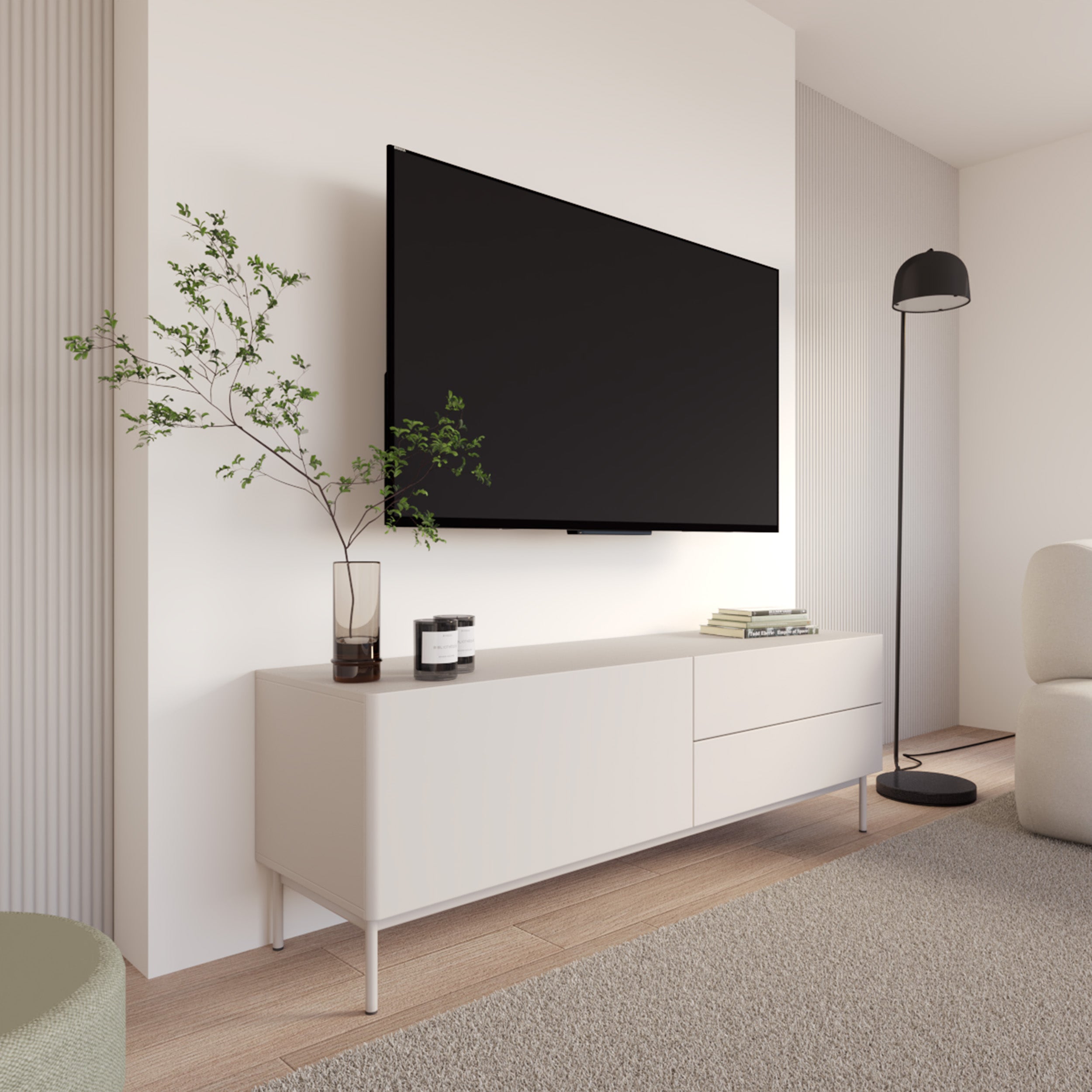 TV-Schrank Olio mit Klappe und zwei Schubladen, 160 cm, Kaschmir