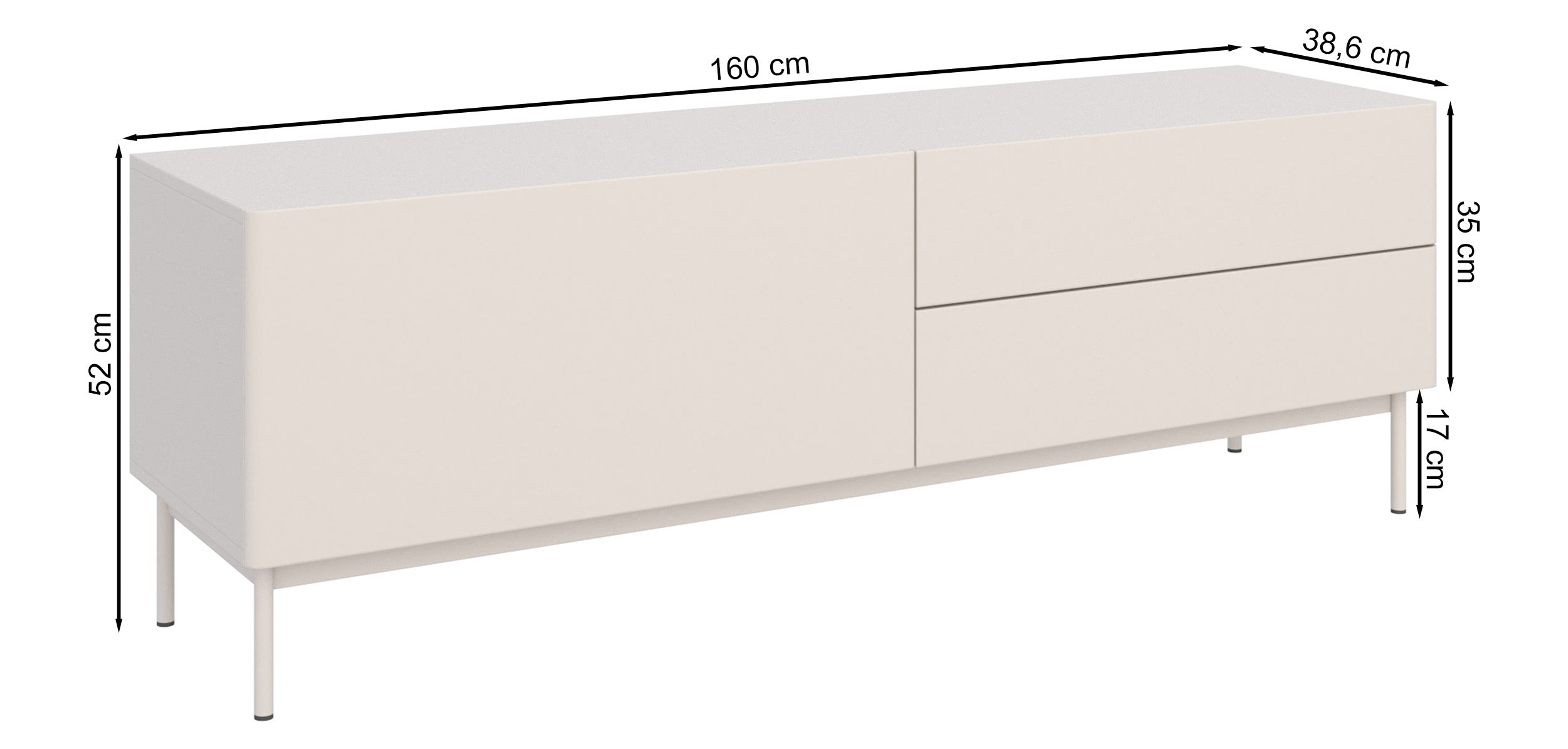 TV-Schrank Olio mit Klappe und zwei Schubladen, 160 cm, Kaschmir