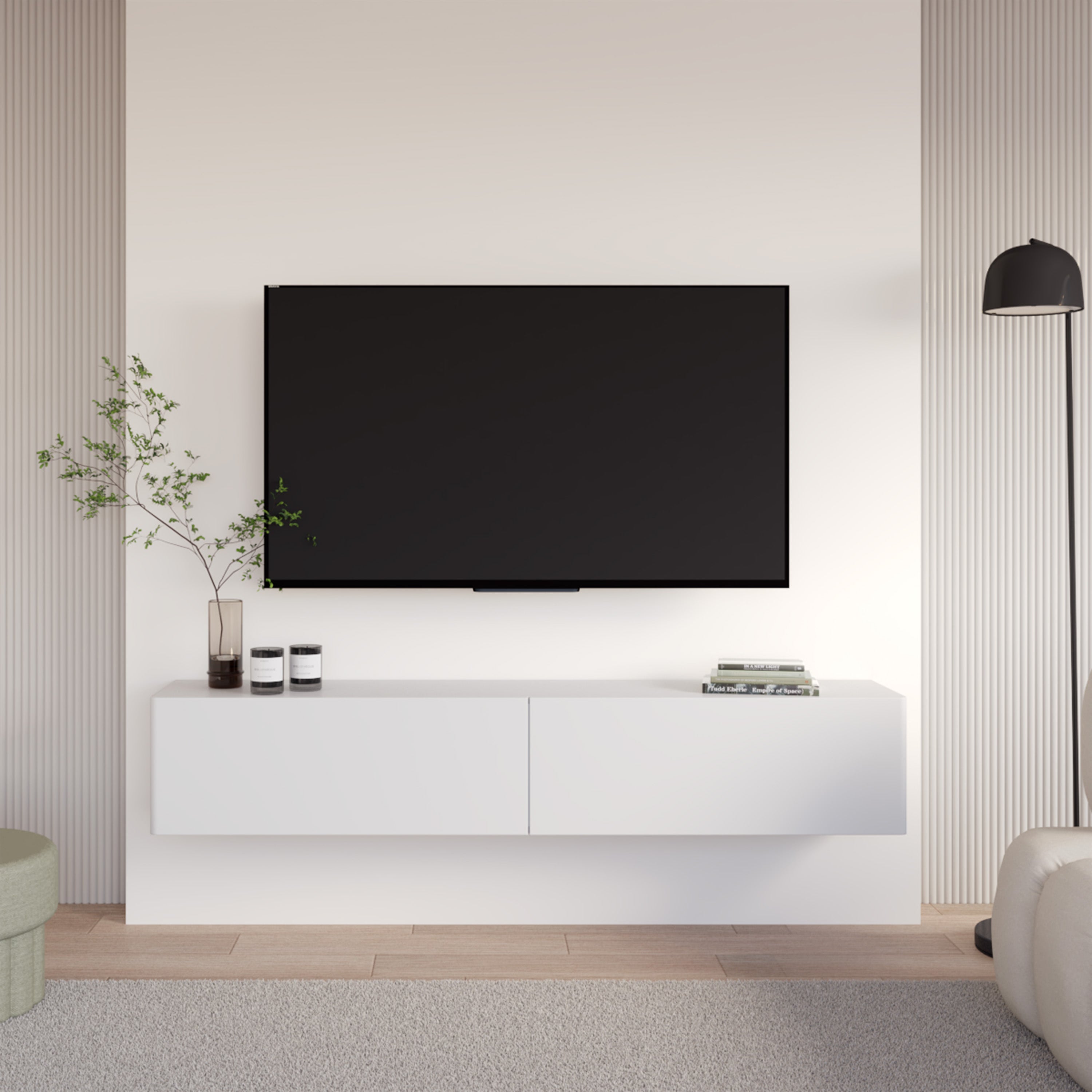 Hängender TV-Schrank Olio mit zwei Klapptüren, 175 cm, weiß