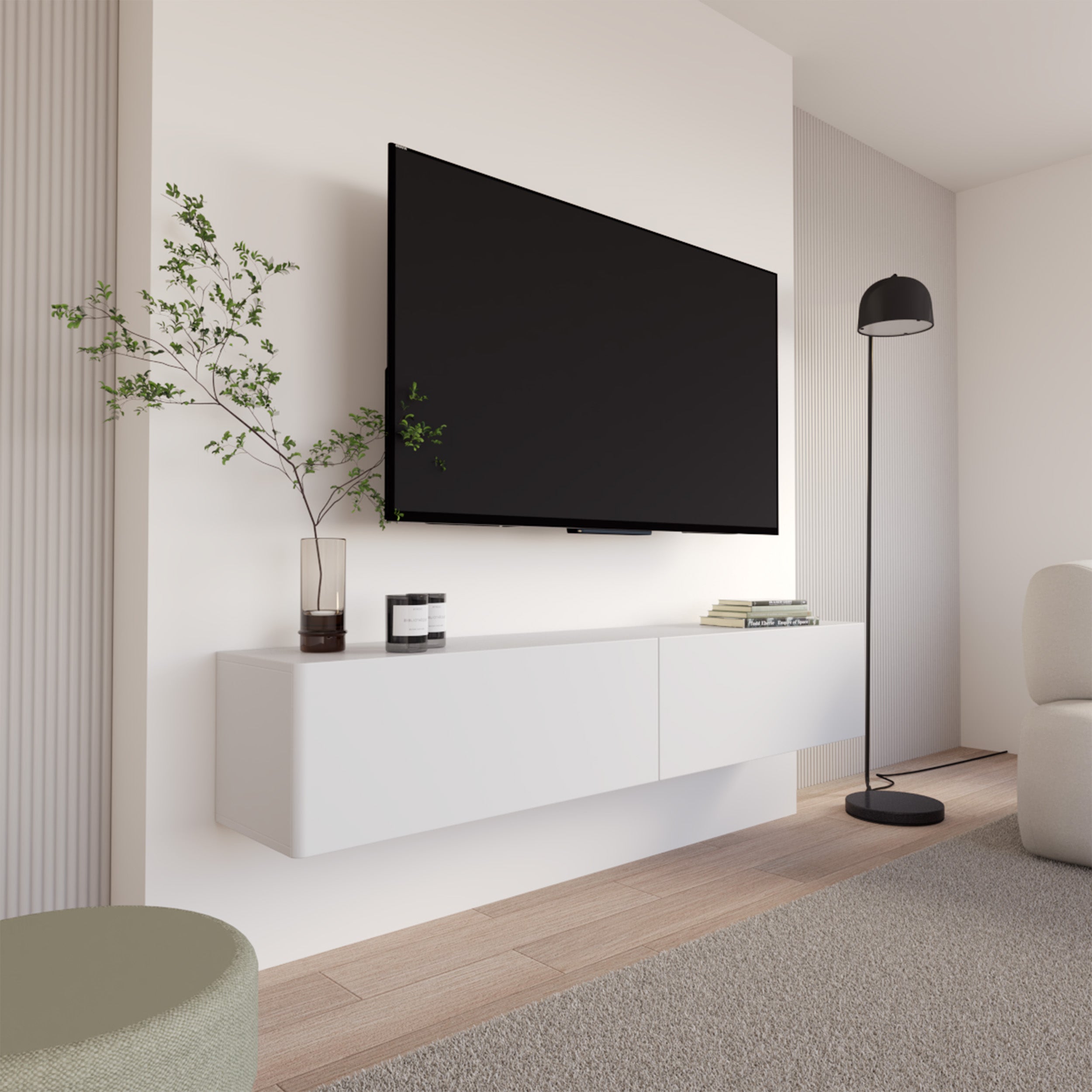 Hängender TV-Schrank Olio mit zwei Klapptüren, 175 cm, weiß