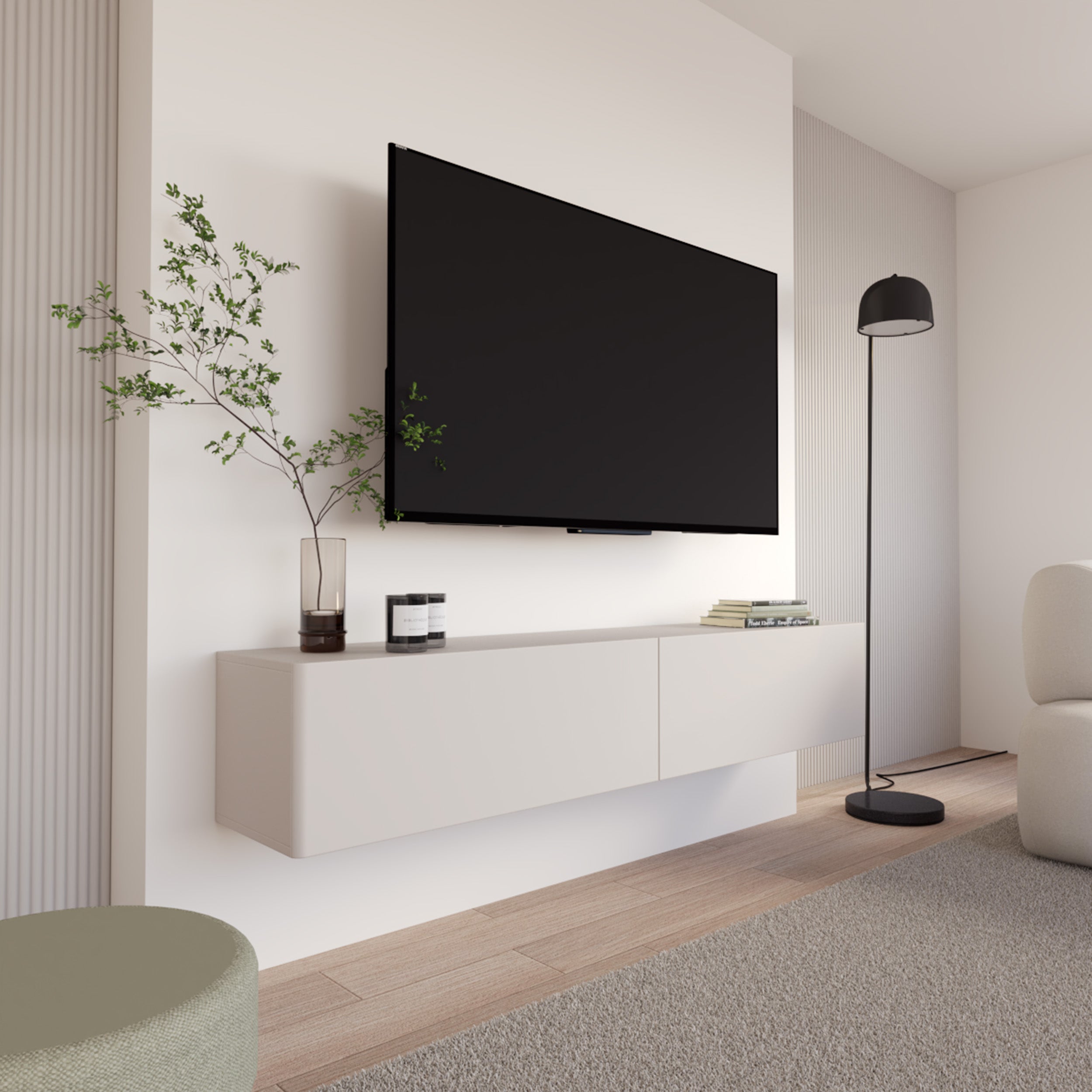 Hängender TV-Schrank Olio mit zwei Klappen, 175 cm, Kaschmir