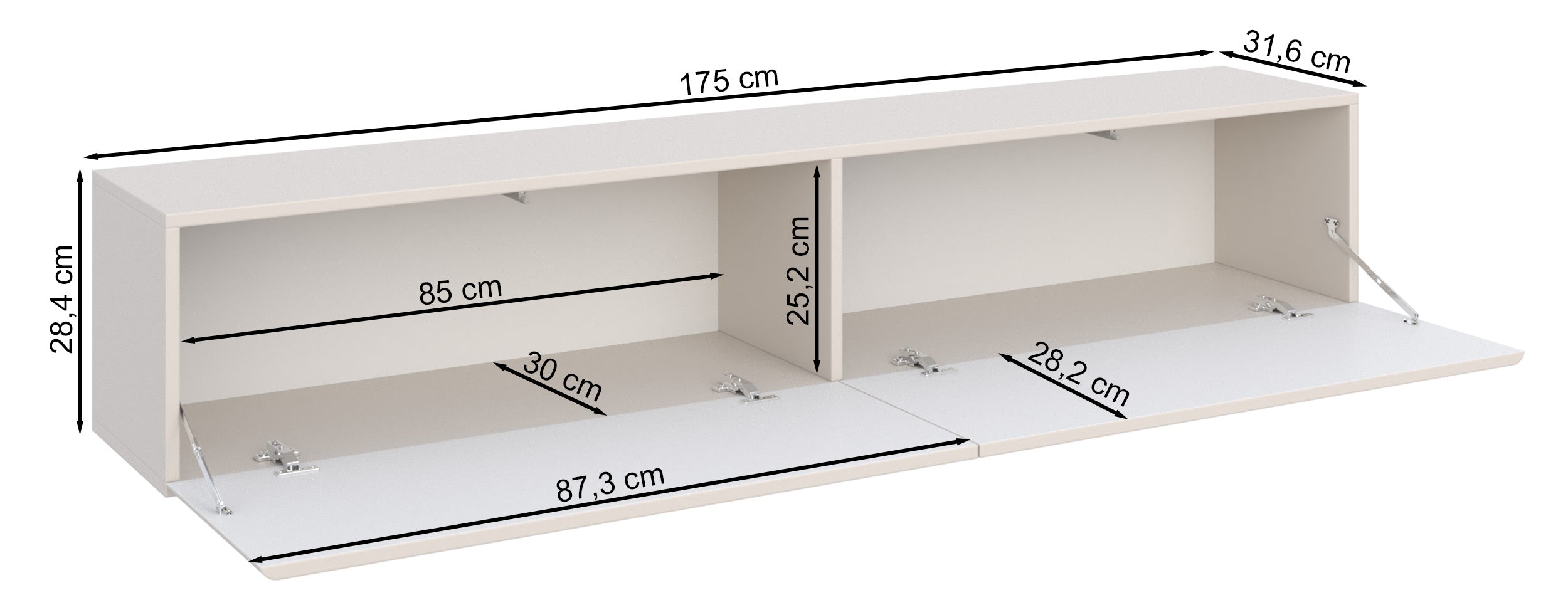 Hängender TV-Schrank Olio mit zwei Klappen, 175 cm, Kaschmir