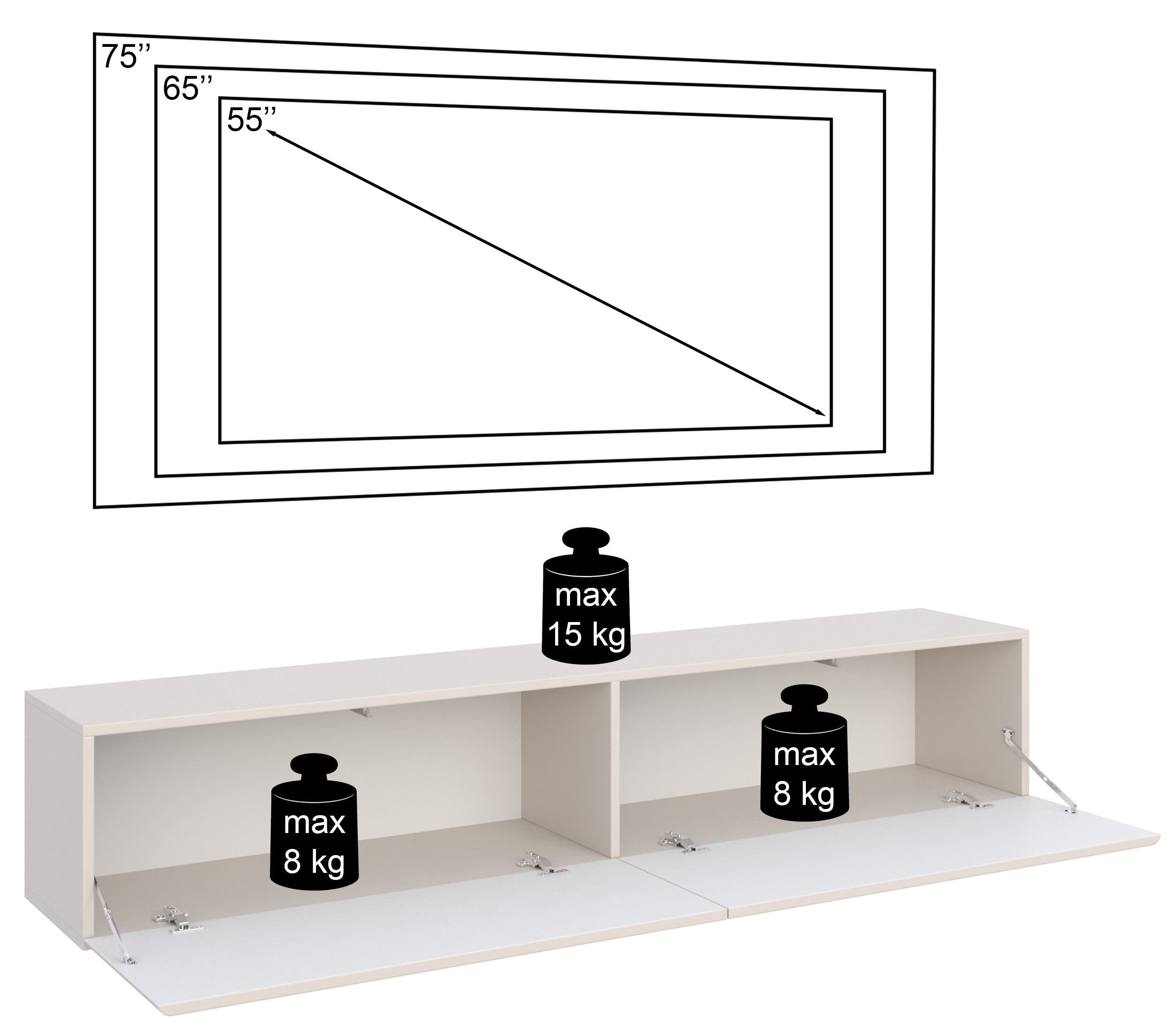 Hängender TV-Schrank Olio mit zwei Klappen, 175 cm, Kaschmir