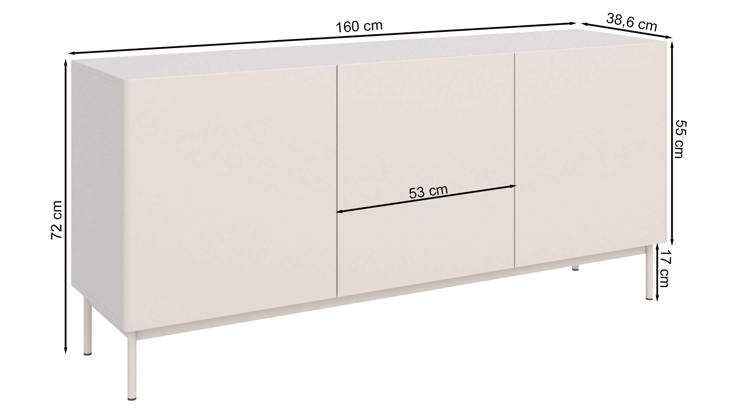 Hohes dreitüriges Olio TV-Sideboard 160 cm Kaschmir
