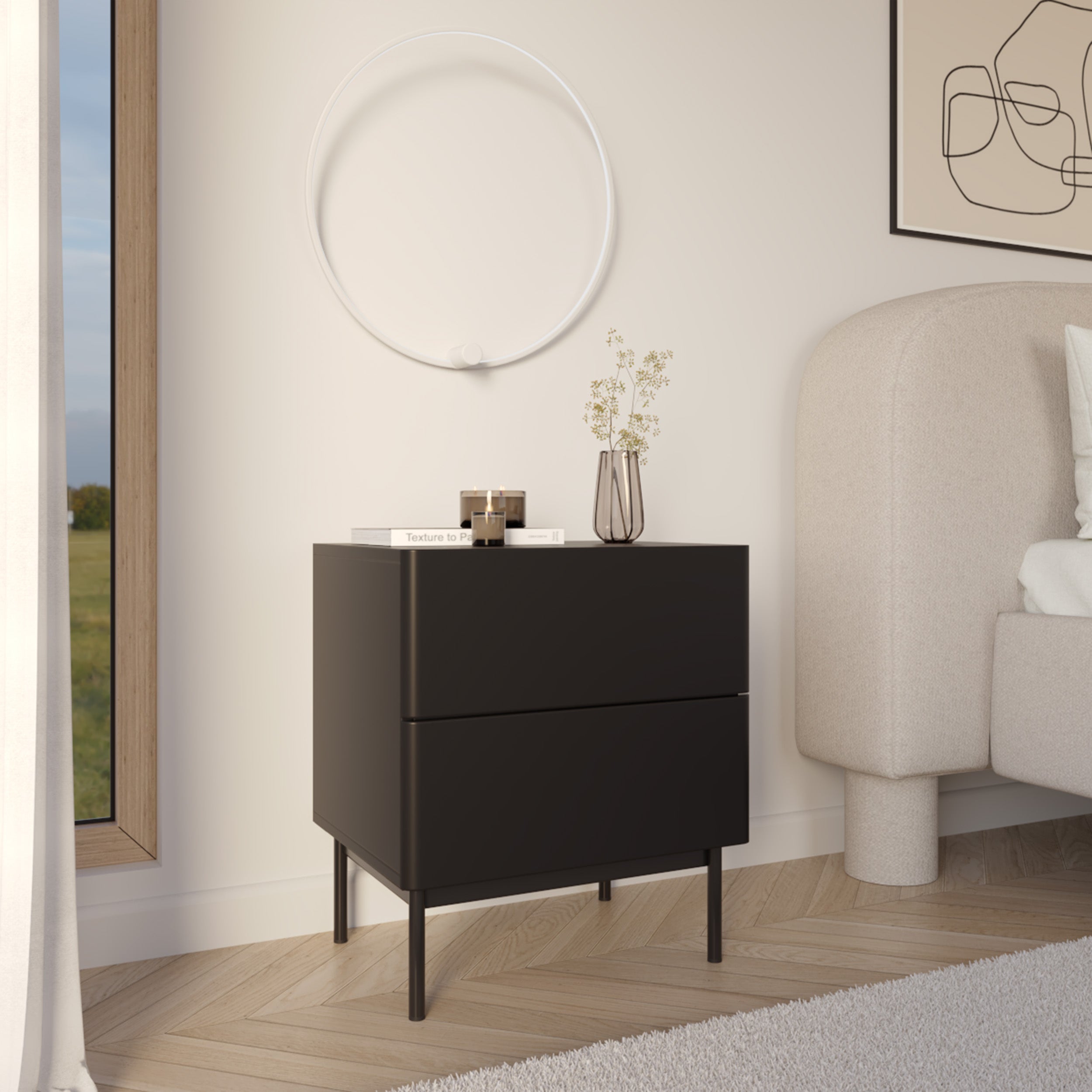 Nachttisch Olio mit zwei Schubladen 50 cm schwarz