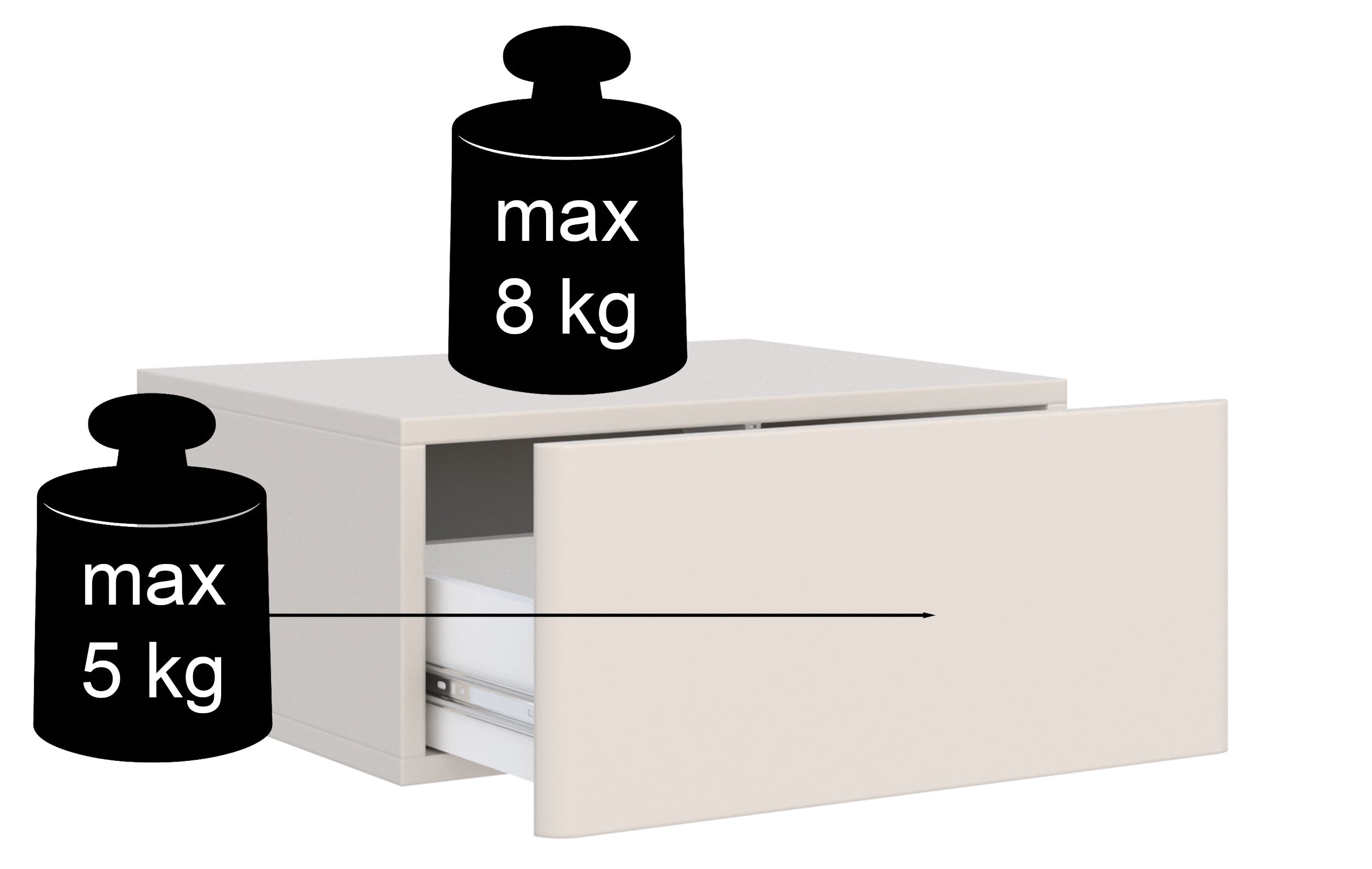 Hängender Nachttisch Olio mit Schublade, 50 cm, Kaschmir