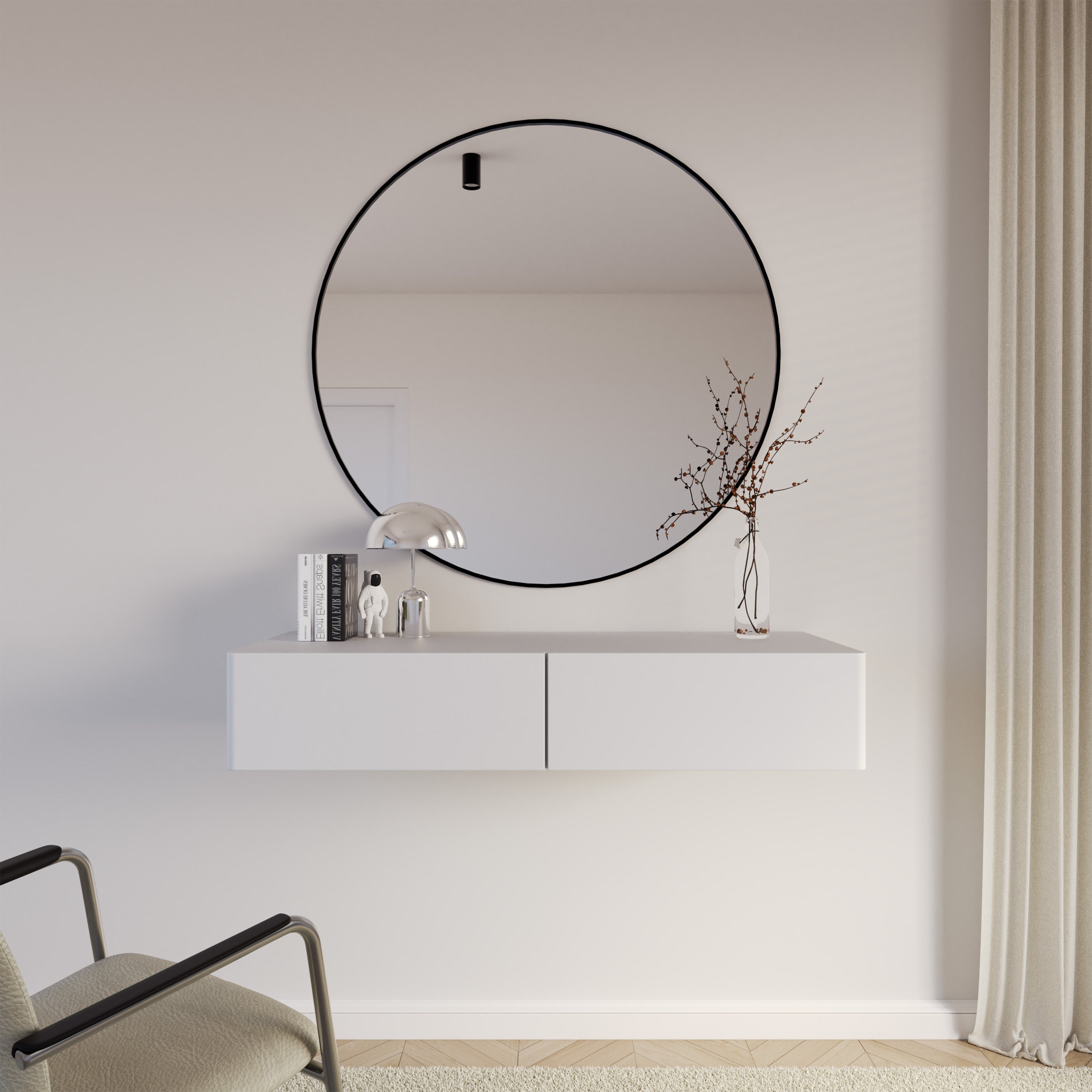 Hängender Schminktisch Olio mit zwei Schubladen, 110 cm, weiß